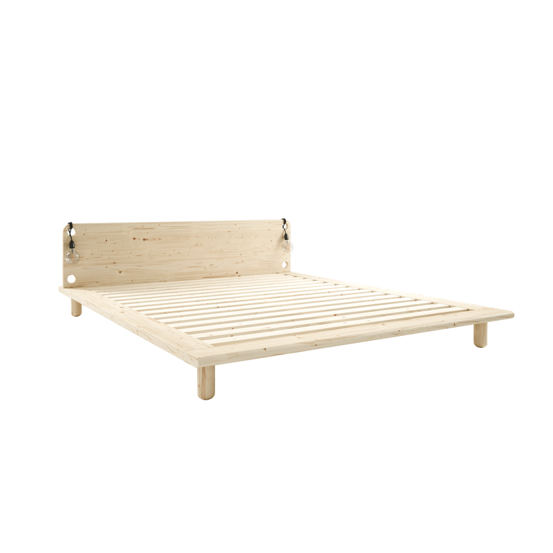 PEEK BED CLEAR LACQUERED 140 X 200 W. 2 BED LAMPS