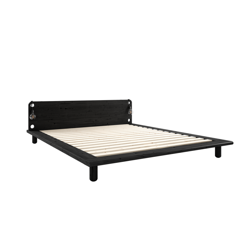 LIT PEEK NOIR LAQUÉ 140 X 200 AVEC 2 LAMPES DE CHEVET