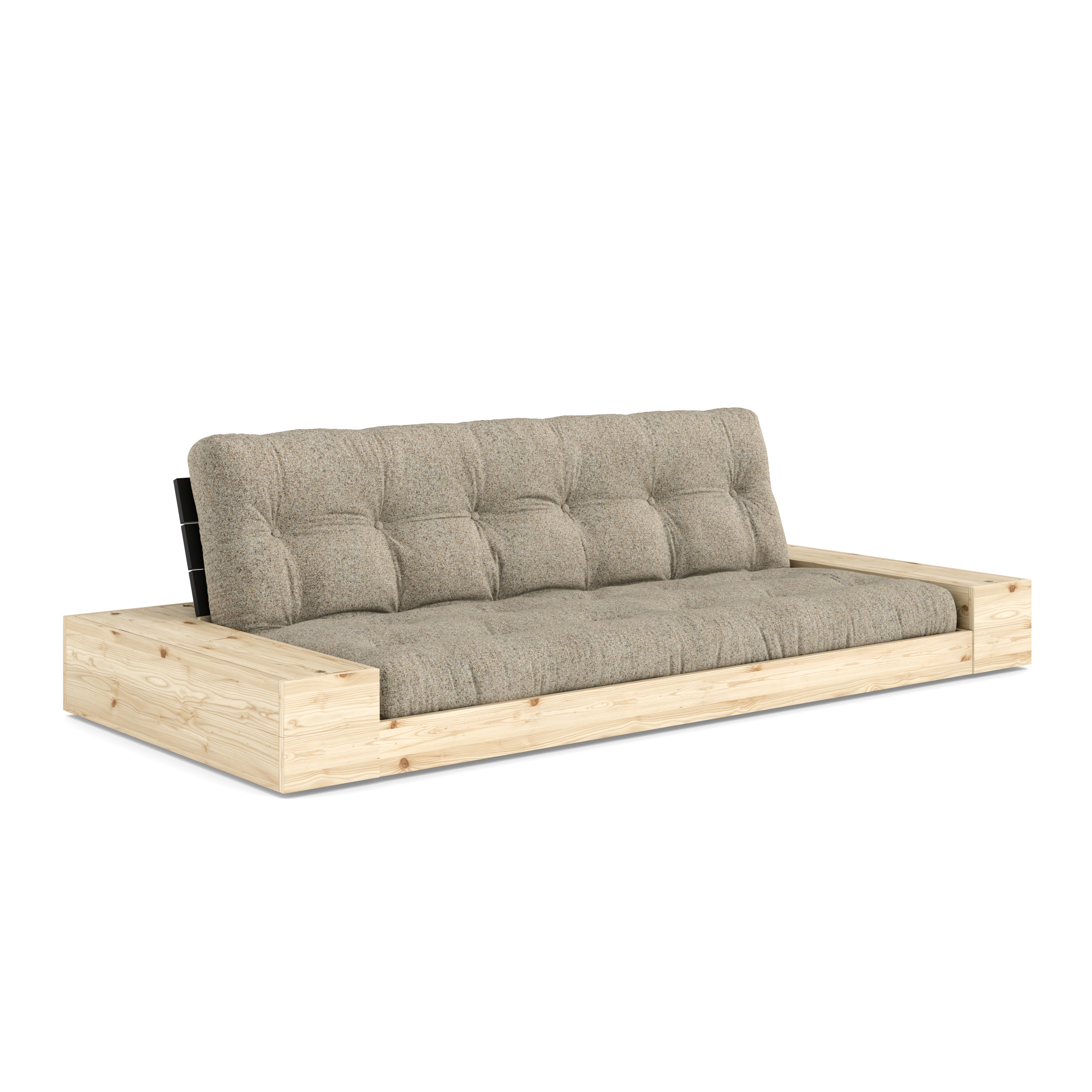 BASE BLACK NIGHT LACQUERED W. 2 SIDEBOXES CLEAR W. 5-LAYER MIXED MATTRESS WARM SAND