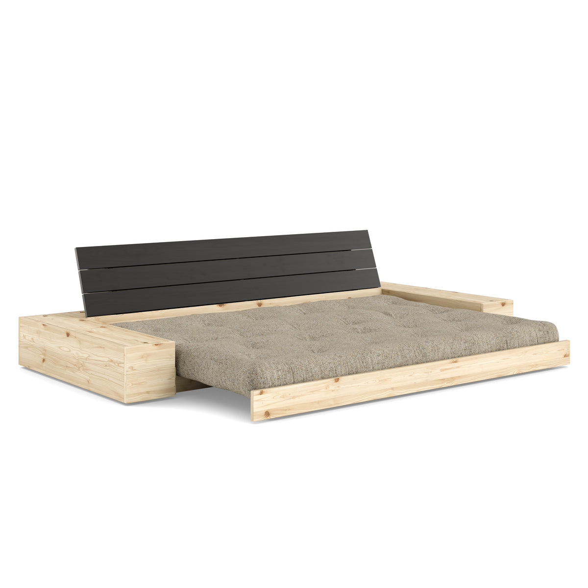 BASE BLACK NIGHT LACQUERED W. 2 SIDEBOXES CLEAR W. 5-LAYER MIXED MATTRESS WARM SAND