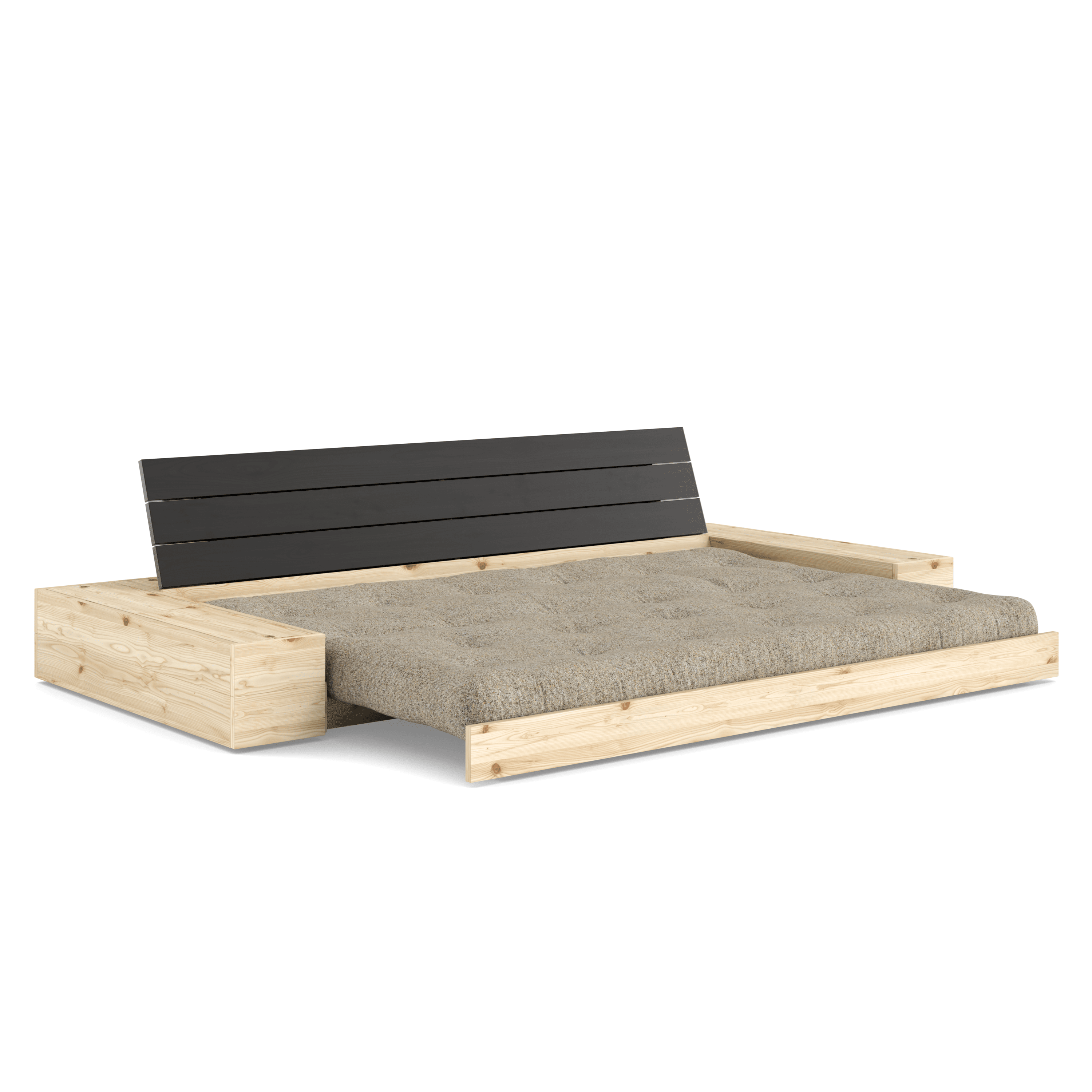 BASE BLACK NIGHT LACQUERED W. 2 SIDEBOXES CLEAR W. 5-LAYER MIXED MATTRESS WARM SAND
