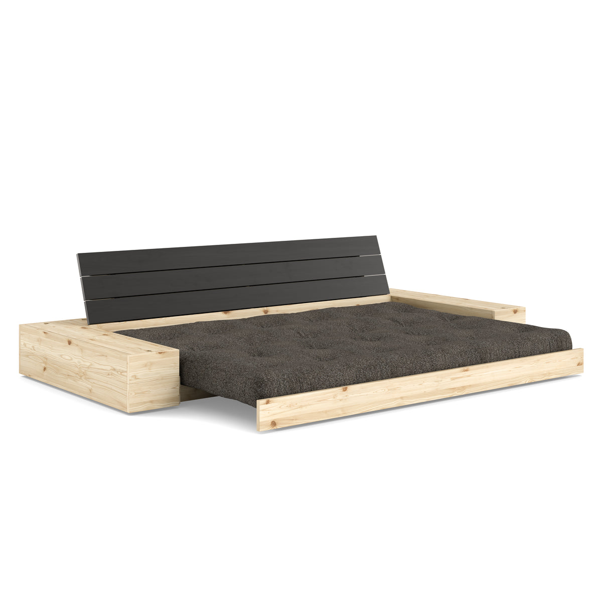 BASE BLACK NIGHT LACQUERED W. 2 SIDEBOXES CLEAR W. 5-LAYER MIXED MATTRESS MELLOW BROWN