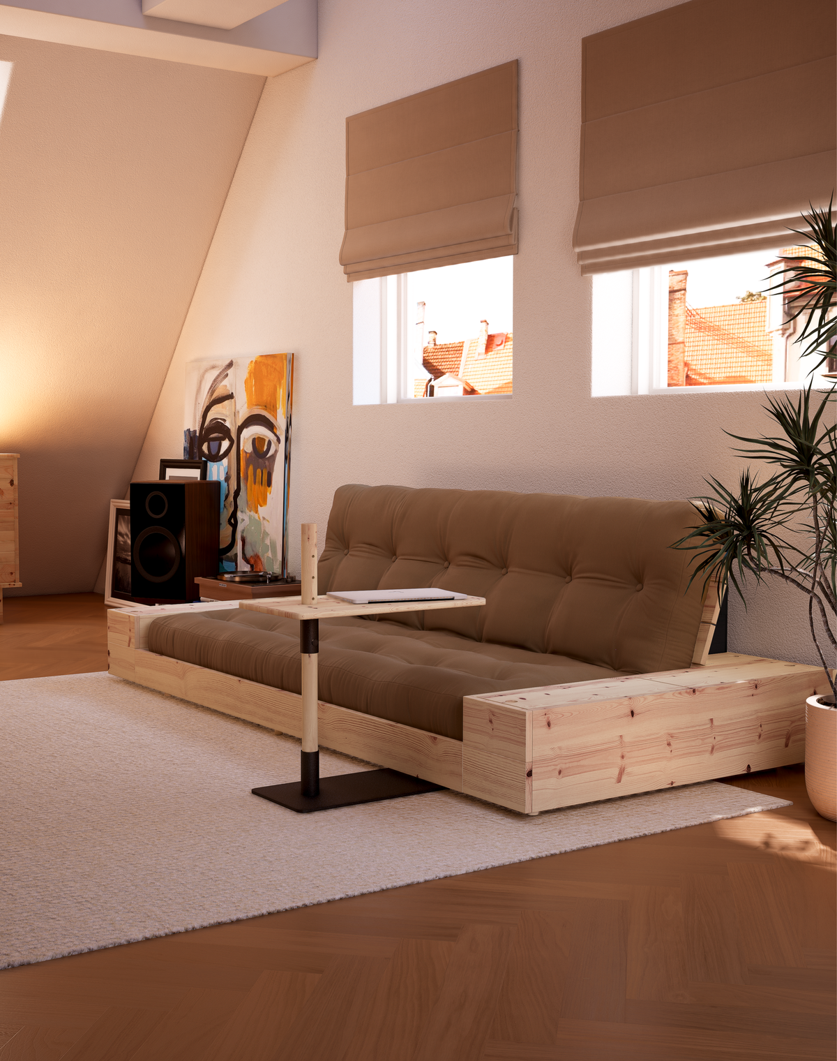 BASE NOIRE NUIT LAQUÉE AVEC 2 COFFRES LATÉRAUX CLAIR AVEC MATELAS MIXTE 5 COUCHES MAT BEIGE BLÉ