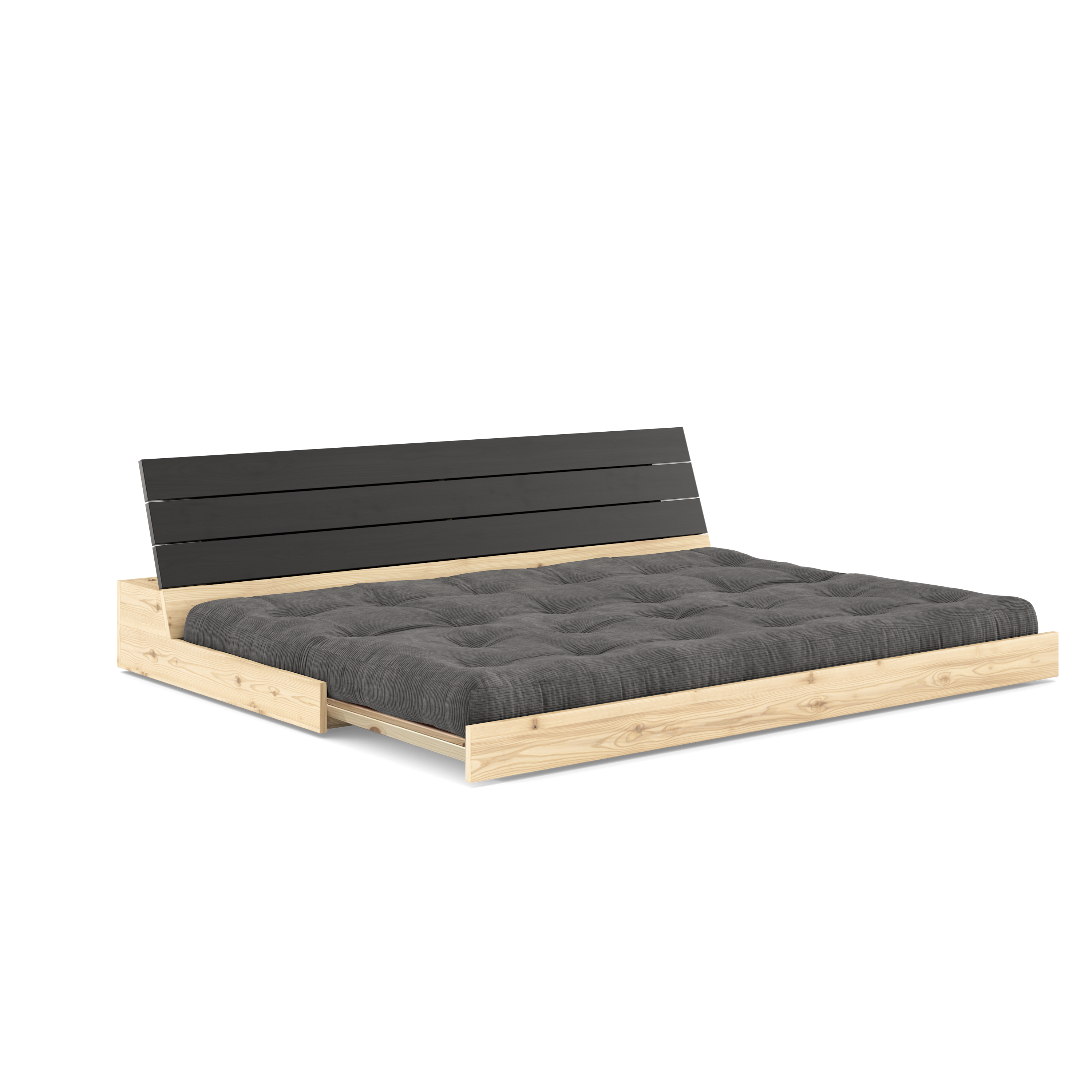 BASE NOIRE NUIT LAQUÉE AVEC MATELAS MIXTE 5 COUCHES MAT CHARBON