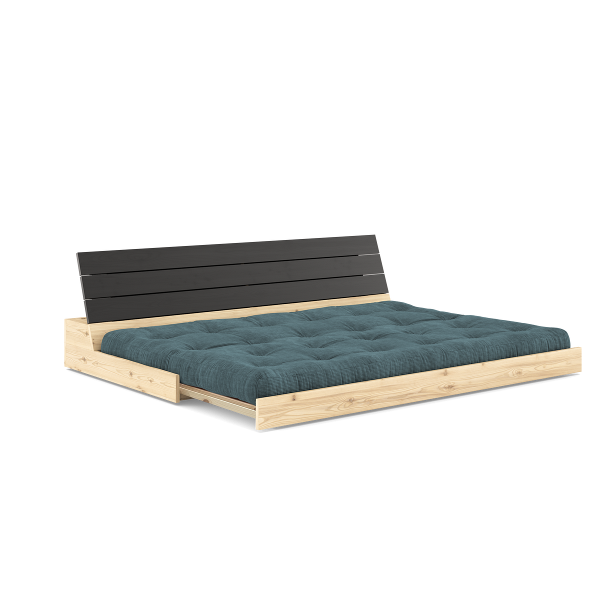 BASE BLACK NIGHT LACQUERED W. 5-LAYER MIXED MATTRESS PALE BLUE