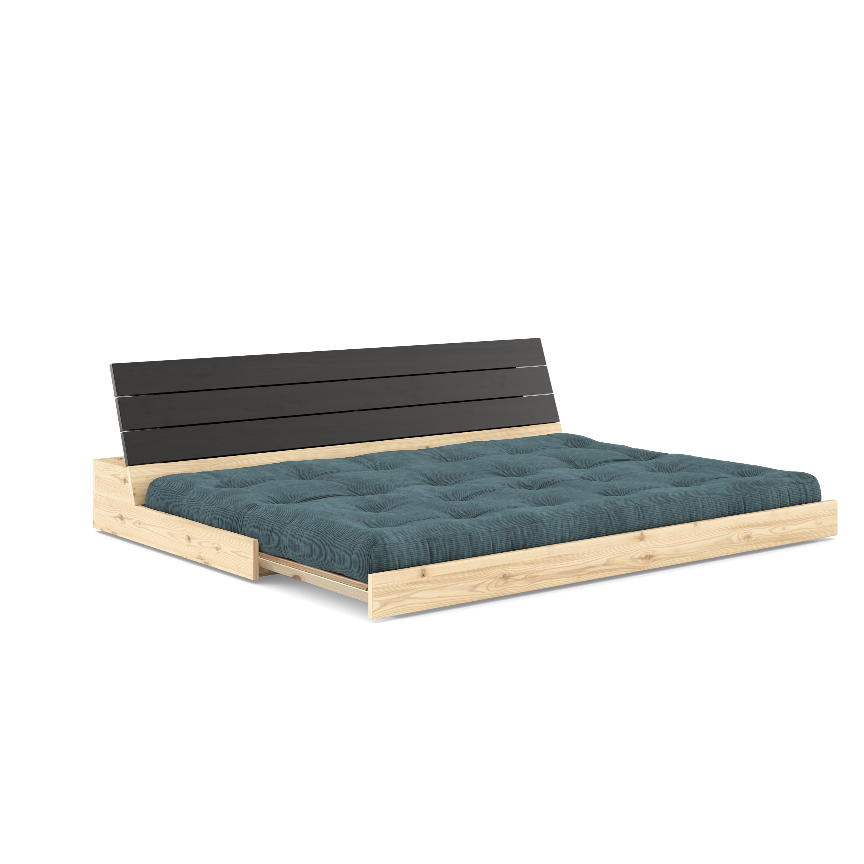 BASE BLACK NIGHT LACQUERED W. 5-LAYER MIXED MATTRESS PALE BLUE