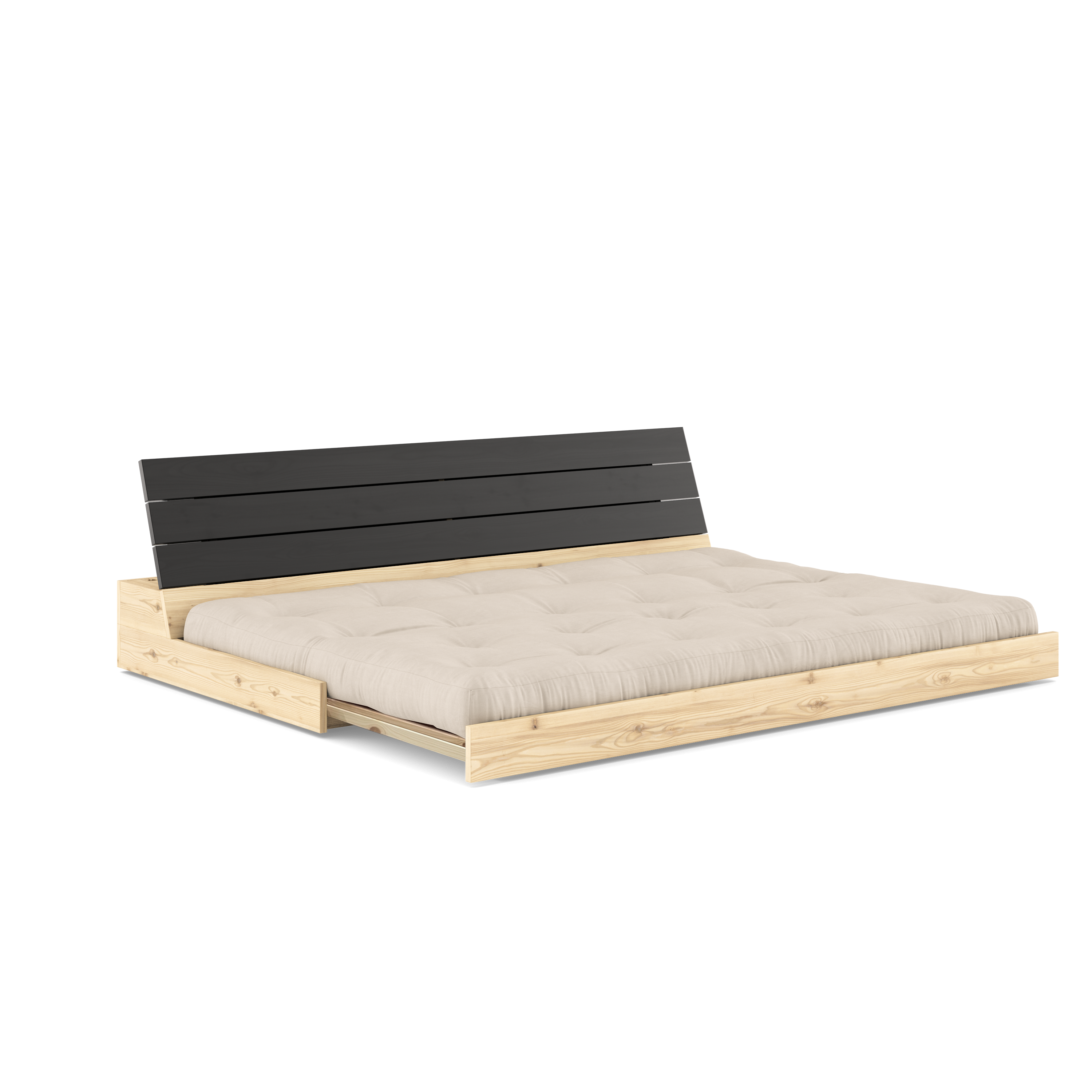 BASE NOIRE NUIT LAQUÉE AVEC MATELAS MIXTE 5 COUCHES MAT BEIGE
