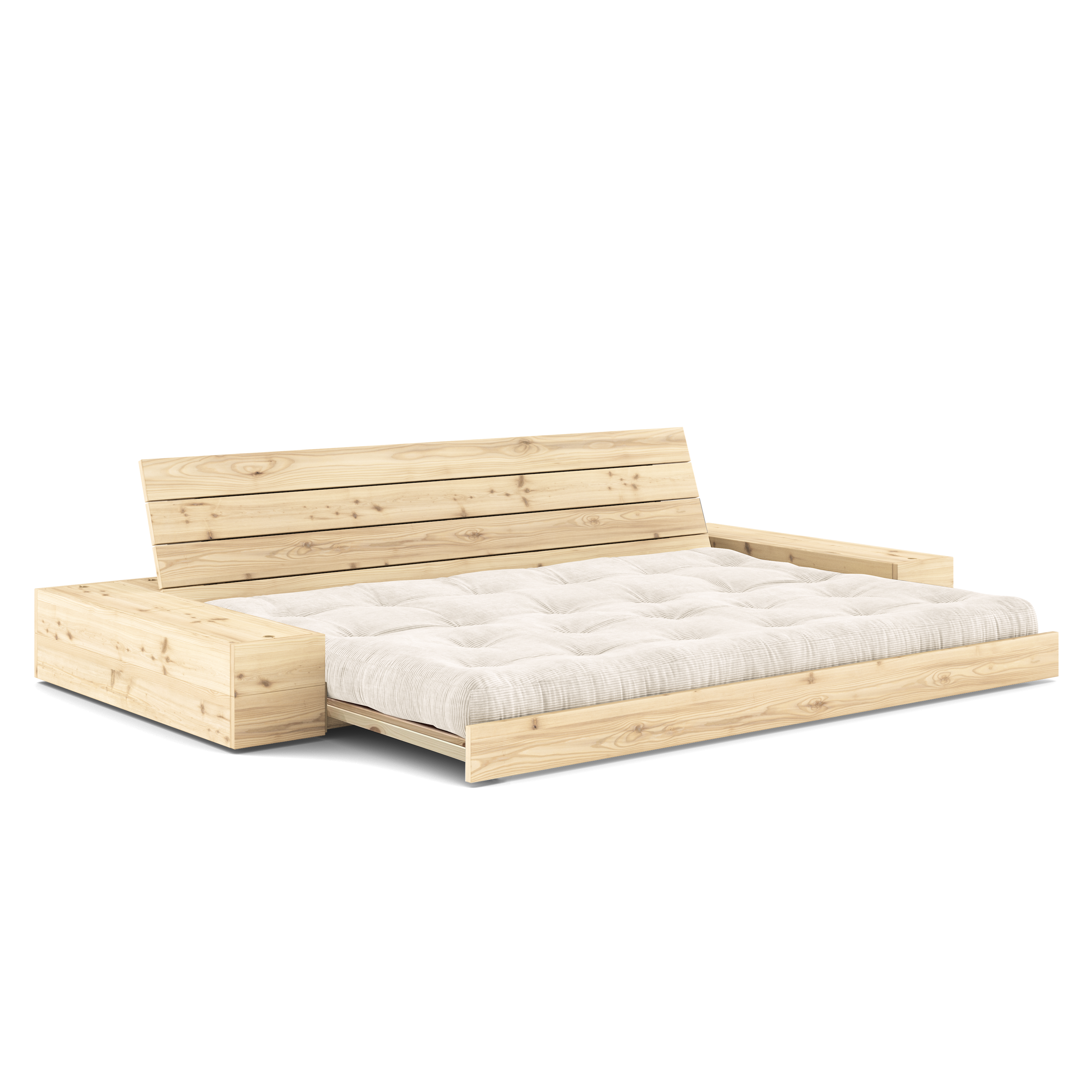 BASE CLAQUÉE TRANSPARENTE AVEC 2 COFFRES LATÉRAUX TRANSPARENTE AVEC MATELAS MIXTE 5 COUCHES MAT FIN IVOIRE