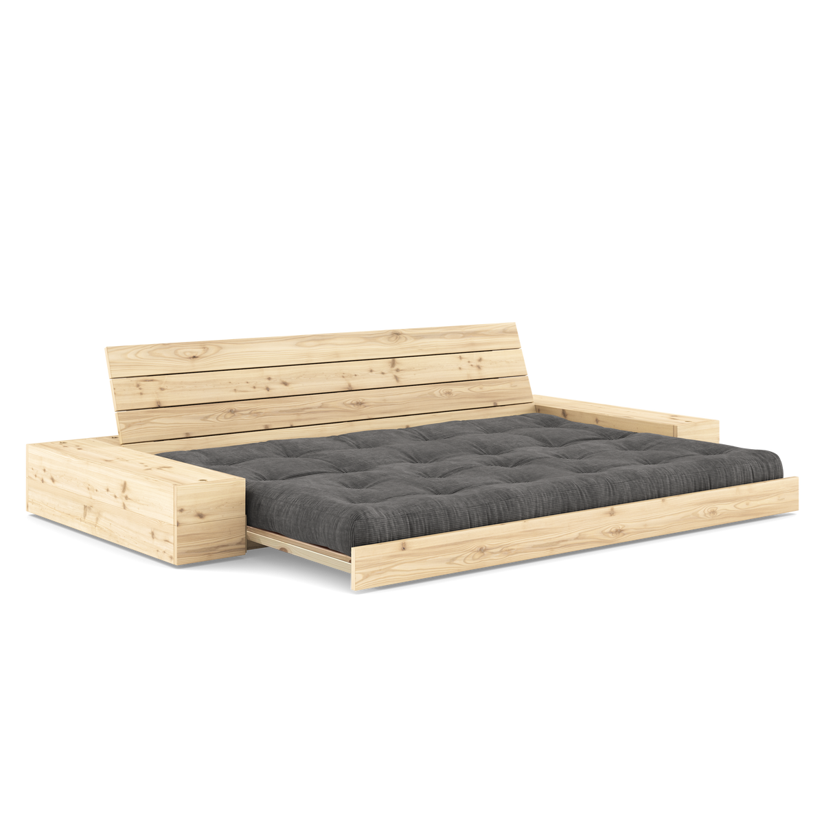 BASE CLEAR LACQUERED W. 2 SIDEBOXES CLEAR W. 5-LAYER MIXED MATTRESS CHARCOAL