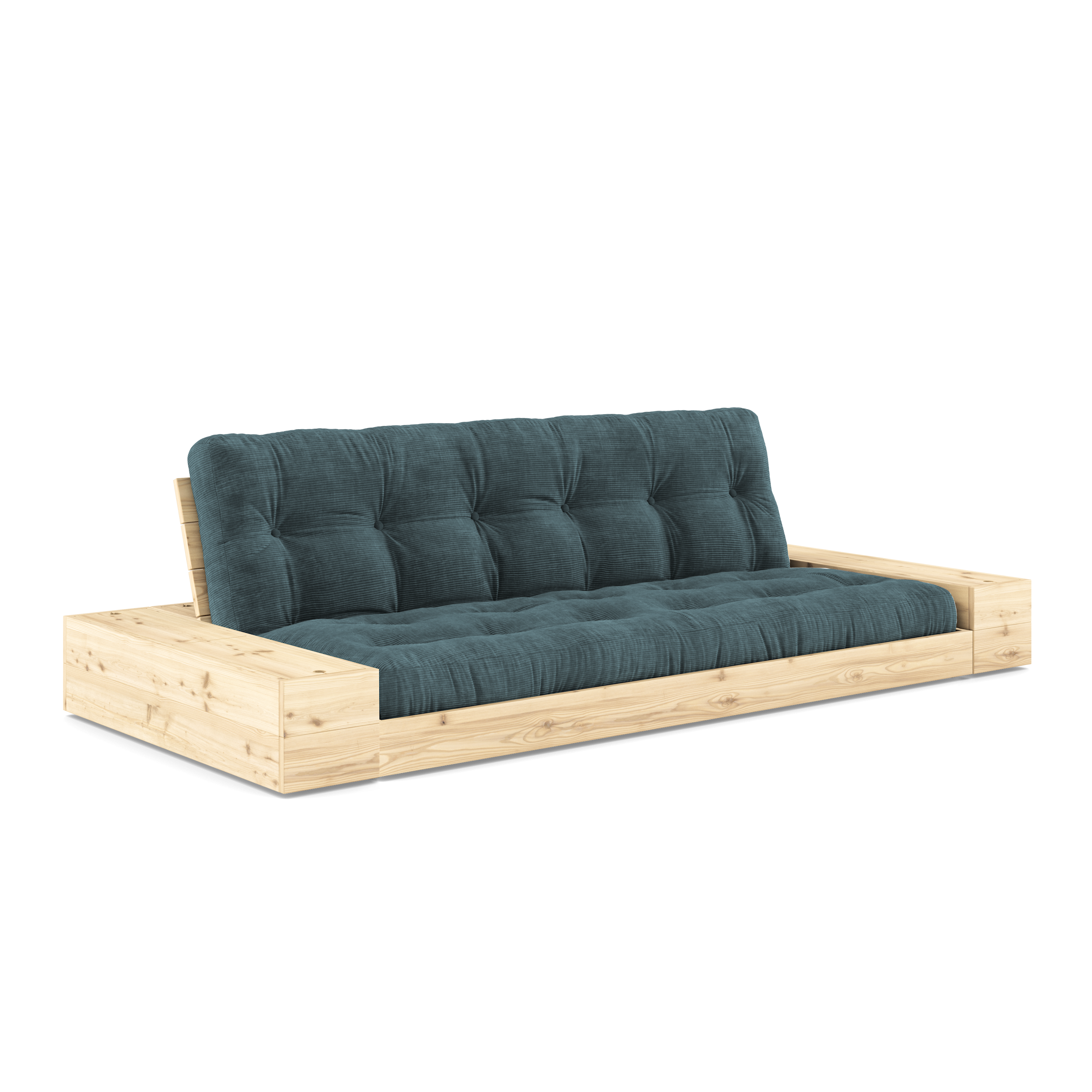 BASE CLAIRE VERNIE AVEC 2 COFFRES LATÉRAUX CLAIR MATELAS MIXTE 5 COUCHES MAT PALE BLEU