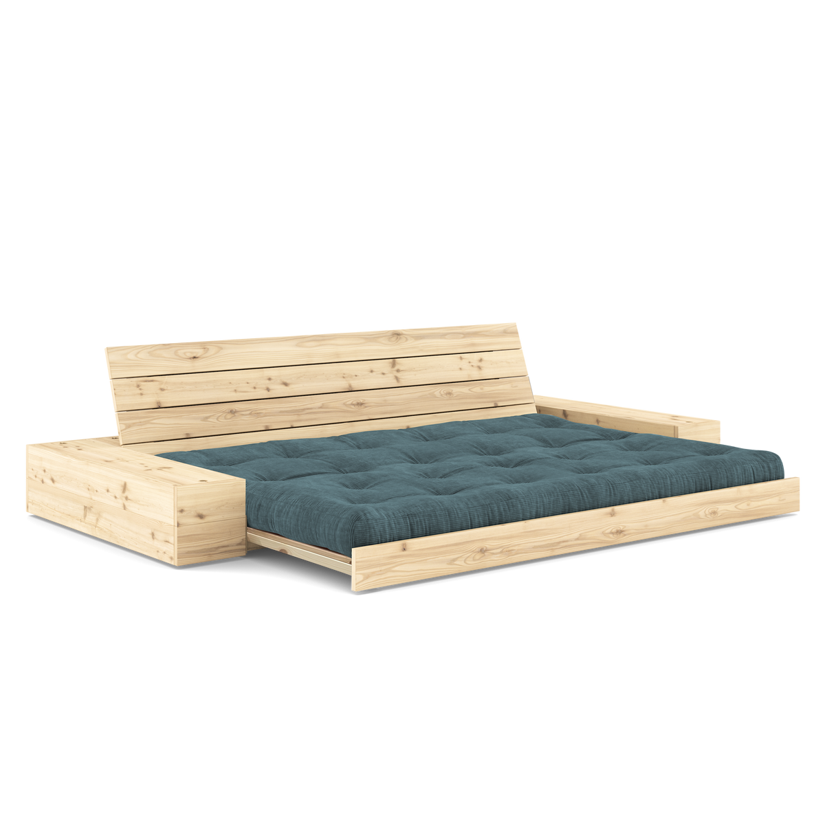 BASE CLEAR LACQUERED W. 2 SIDEBOXES CLEAR W. 5-LAYER MIXED MATTRESS PALE BLUE