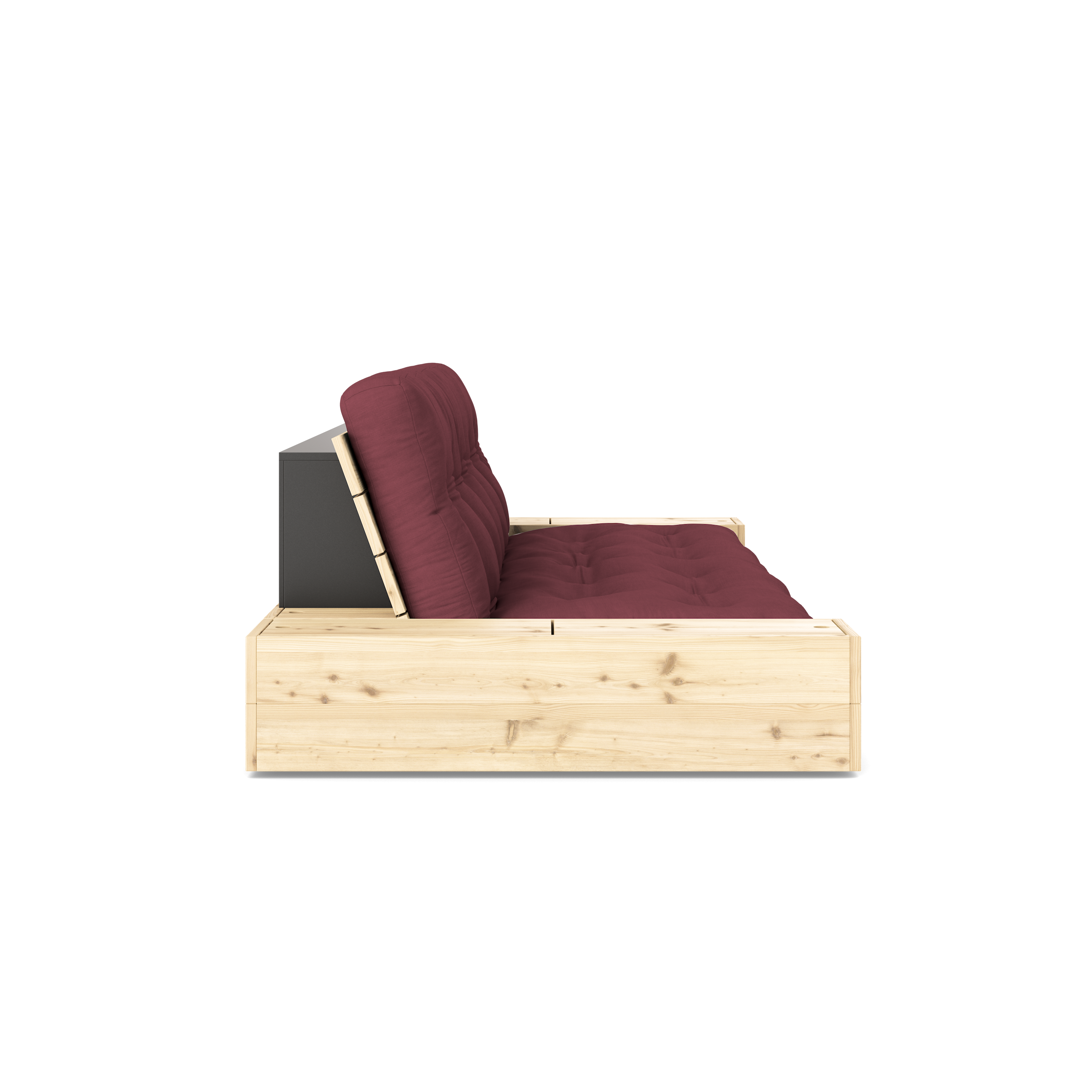 BASE CLEAR LACQUERED W. 2 SIDEBOXES CLEAR W. 5-LAYER MIXED MATTRESS BORDEAUX