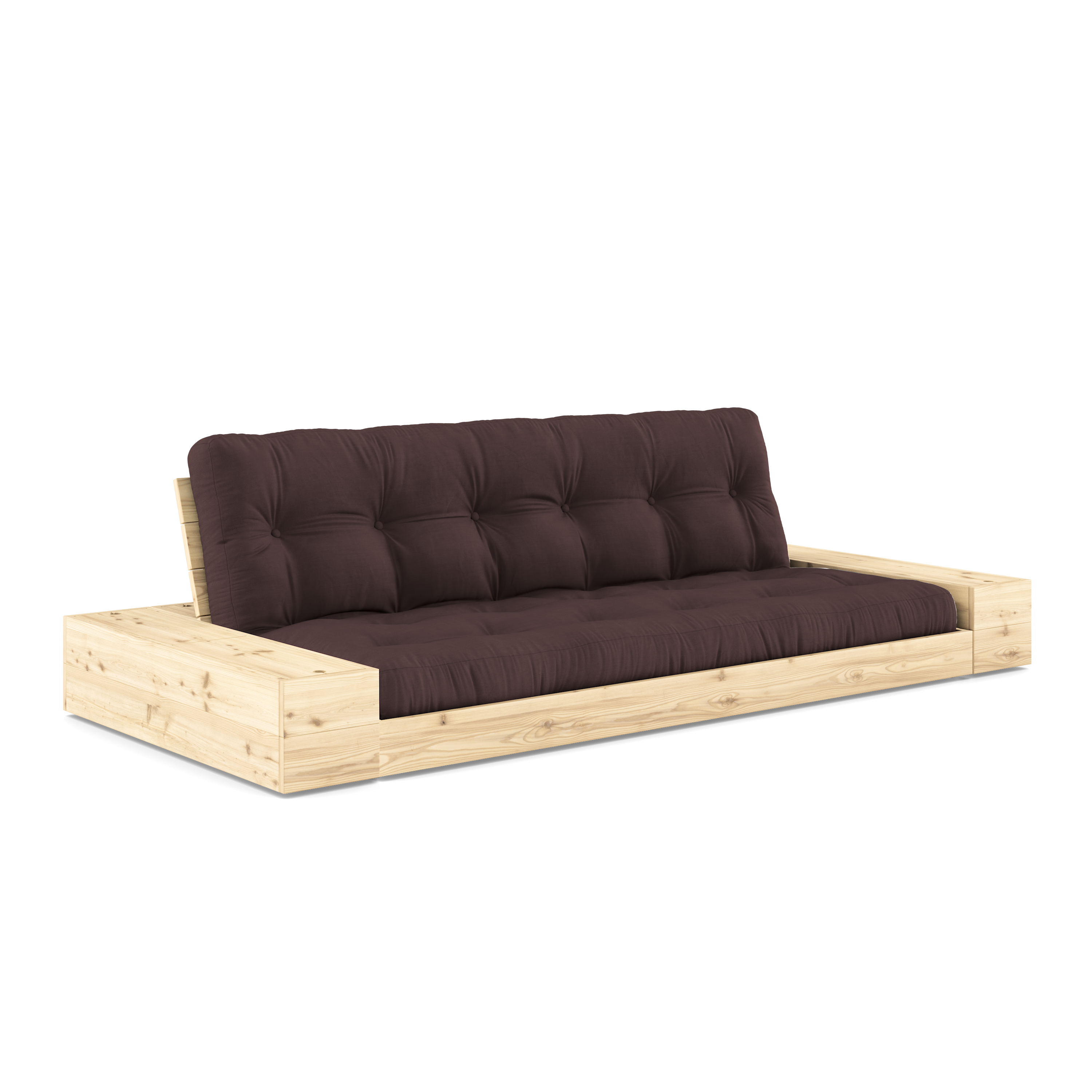 BASE CLAQUEE TRANSPARENTE AVEC 2 COFFRES LATÉRAUX TRANSPARENTE AVEC MATELAS MIXTE 5 COUCHES MAT FIN MARRON