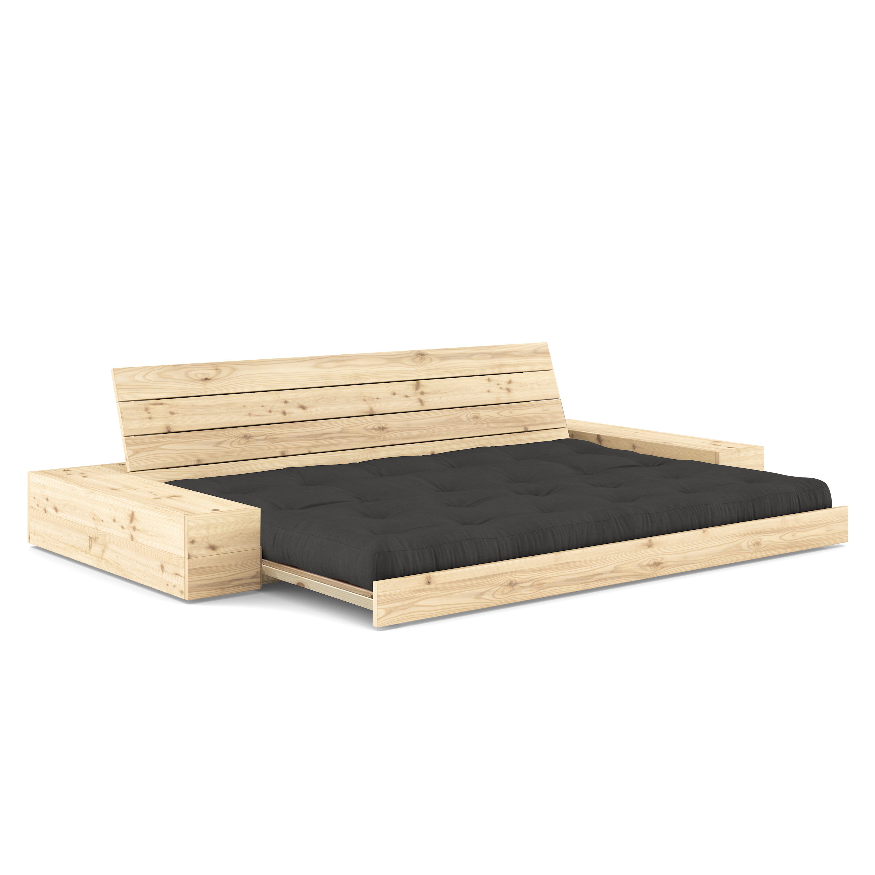 LAQUE DE BASE TRANSPARENTE AVEC 2 COFFRES LATÉRAUX TRANSPARENT AVEC MATELAS MIXTE 5 COUCHES MATTE GRIS FONCÉ
