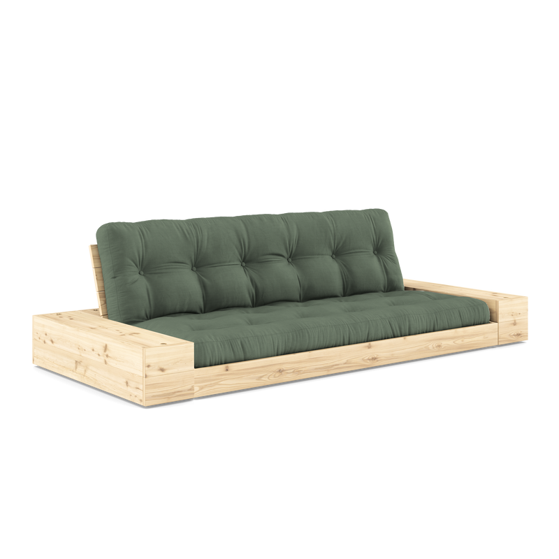 BASE CLAIRE VERNIE AVEC 2 COFFRES LATÉRAUX CLAIR AVEC MATELAS MIXTE 5 COUCHES MAT KAKI