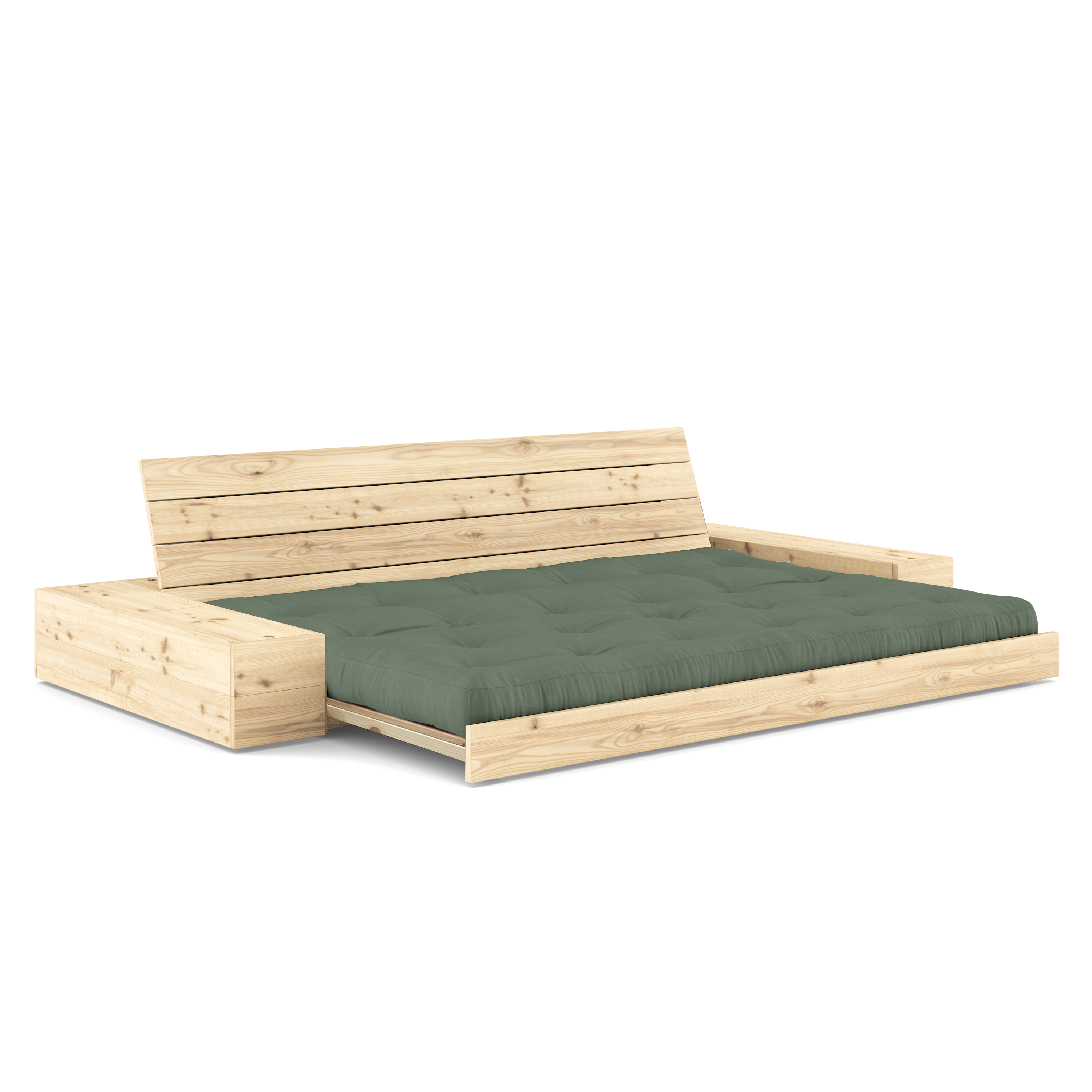 BASE CLAIRE VERNIE AVEC 2 COFFRES LATÉRAUX CLAIR AVEC MATELAS MIXTE 5 COUCHES MAT KAKI
