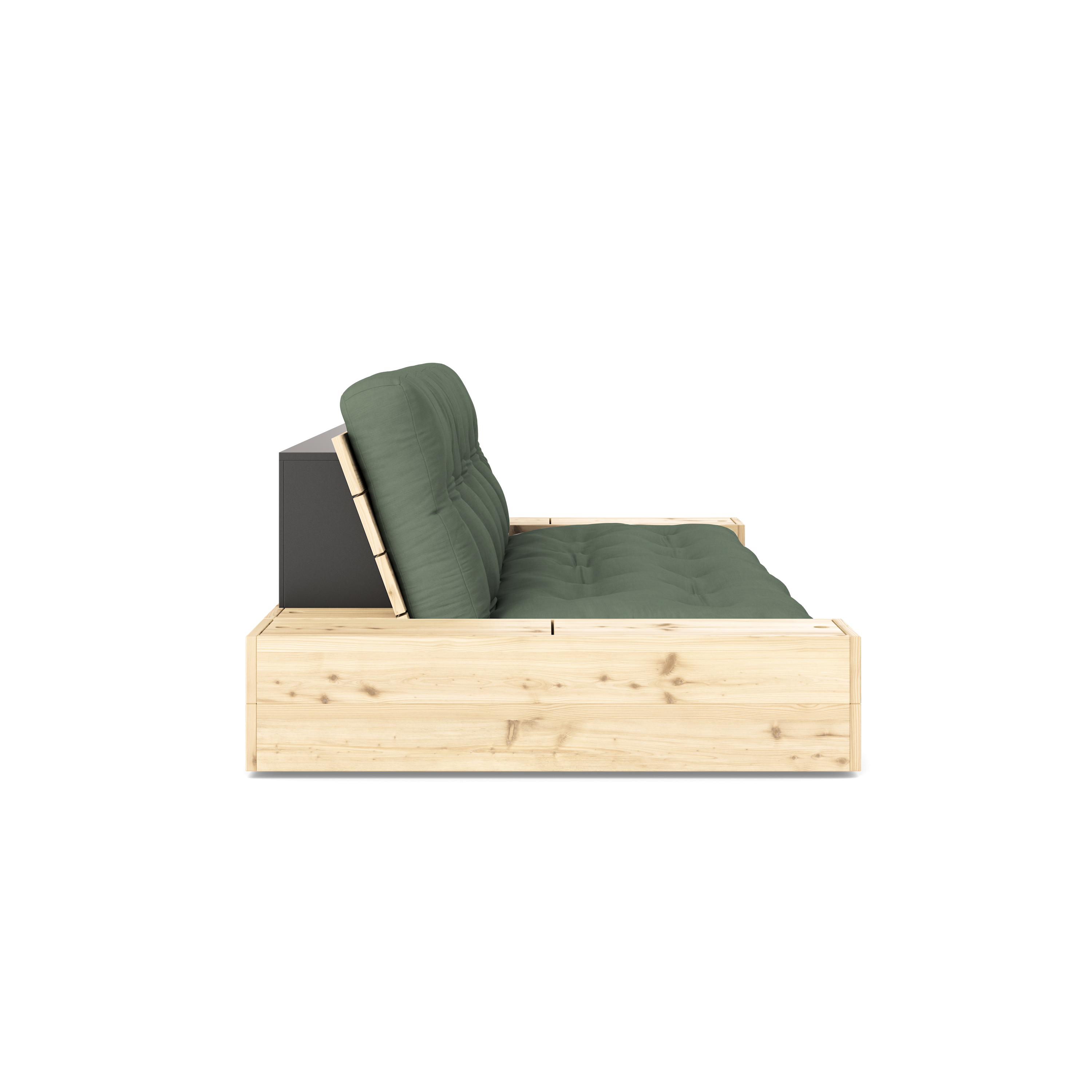 BASE CLAIRE VERNIE AVEC 2 COFFRES LATÉRAUX CLAIR AVEC MATELAS MIXTE 5 COUCHES MAT KAKI