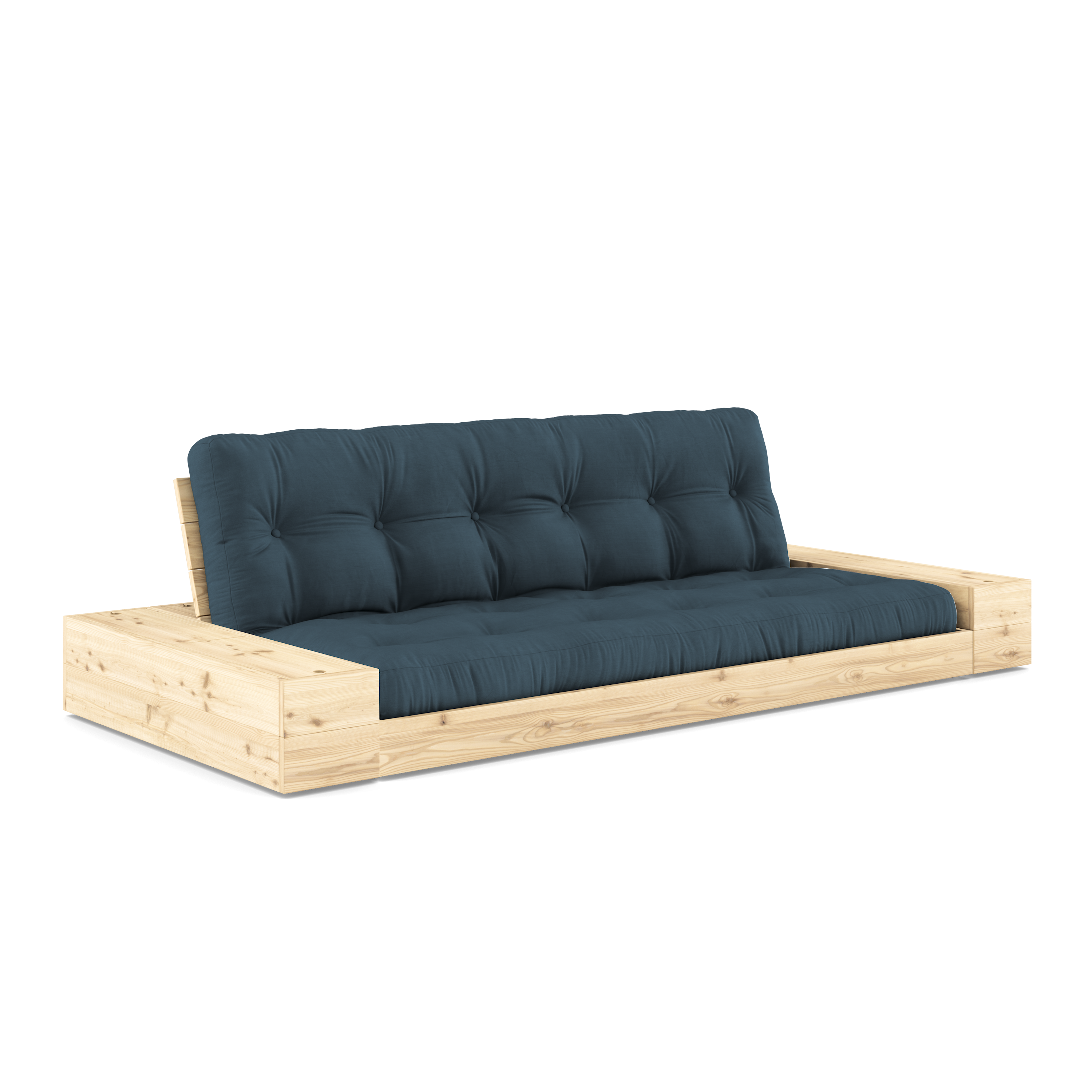 BASE TRANSPARENTE VERNIE AVEC 2 CAISSONS LATÉRAUX TRANSPARENTS AVEC MATELAS MIXTE 5 COUCHES BLEU PÉTROLE