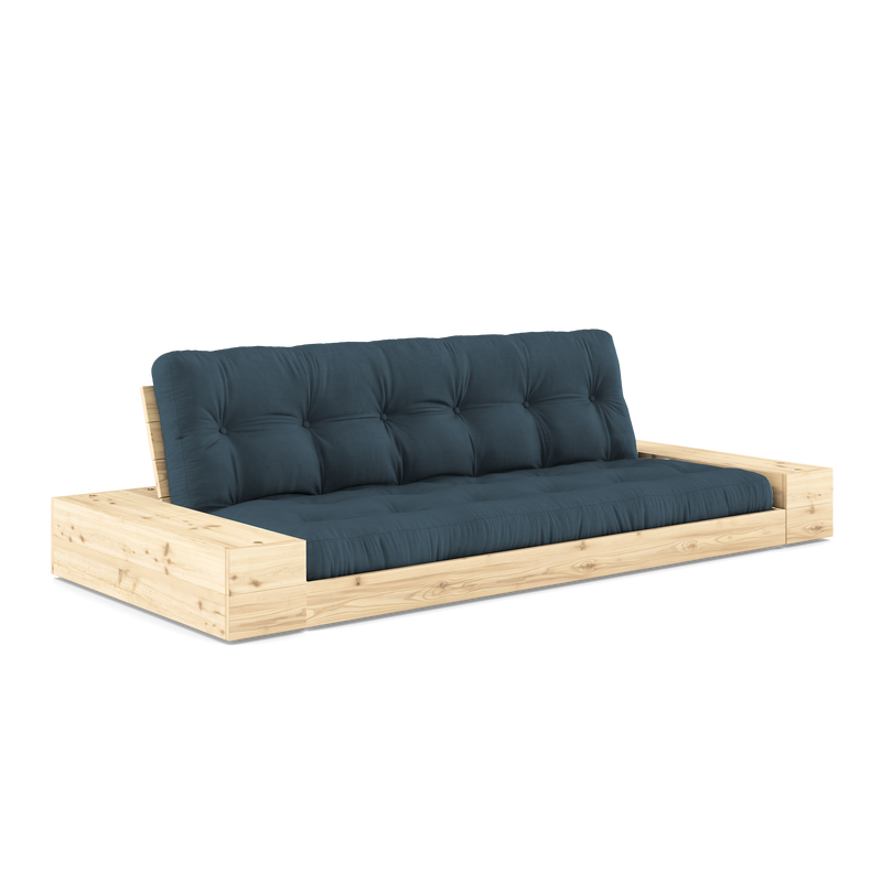 BASE TRANSPARENTE VERNIE AVEC 2 CAISSONS LATÉRAUX TRANSPARENTS AVEC MATELAS MIXTE 5 COUCHES BLEU PÉTROLE