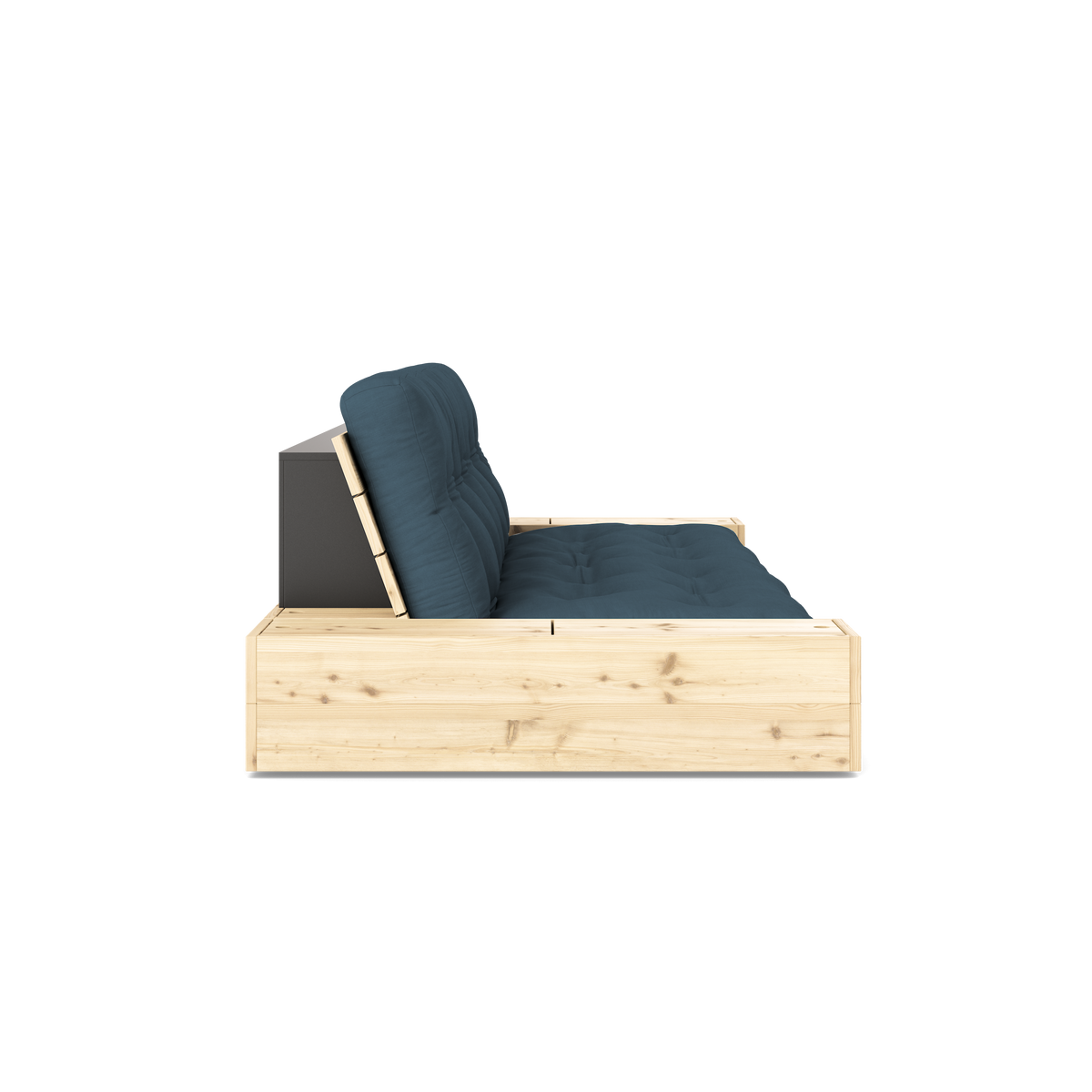 BASE CLEAR LACQUERED W. 2 SIDEBOXES CLEAR W. 5-LAYER MIXED MATTRESS PETROL BLUE