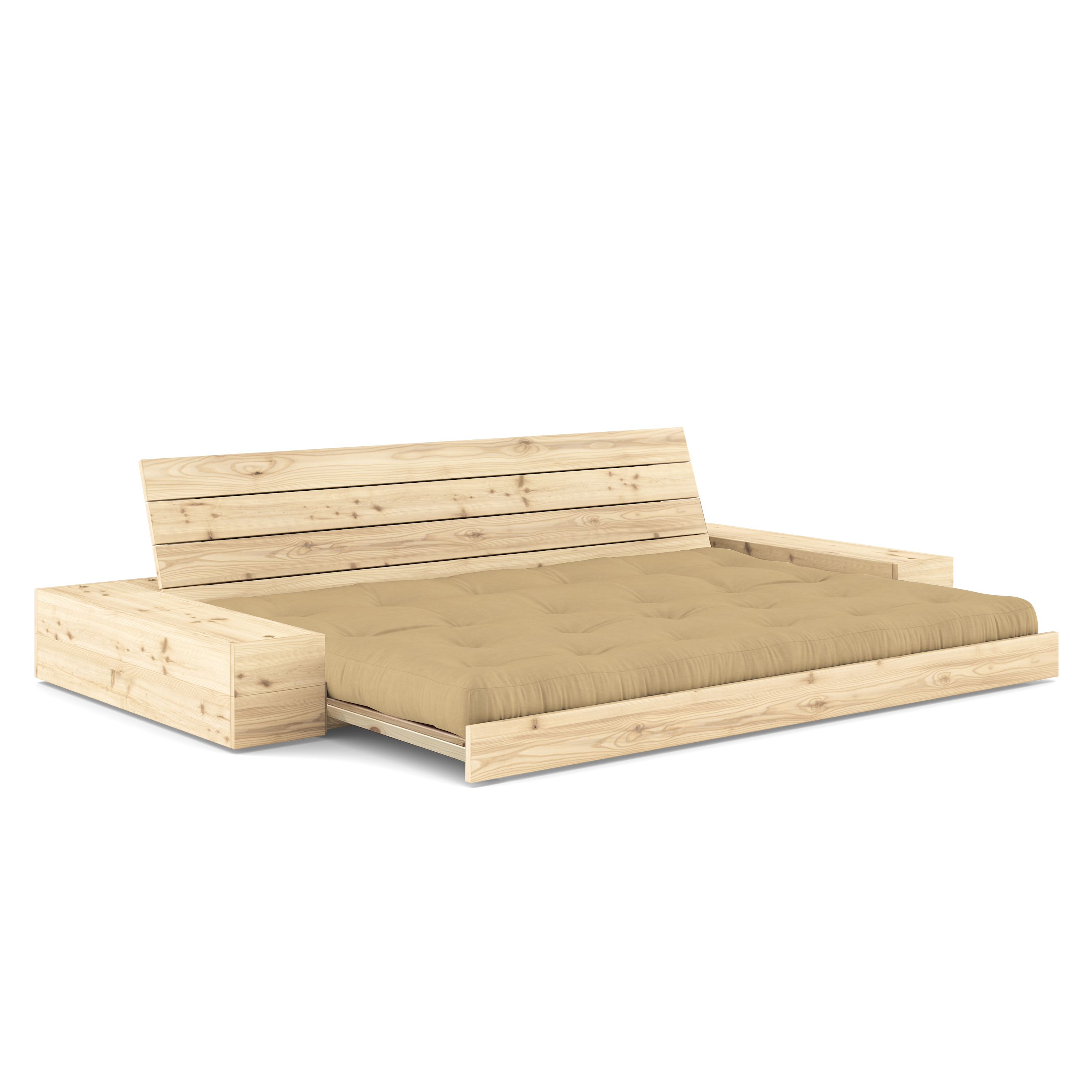 BASE CLEAR LACQUERED W. 2 SIDEBOXES CLEAR W. 5-LAYER MIXED MATTRESS WHEAT BEIGE