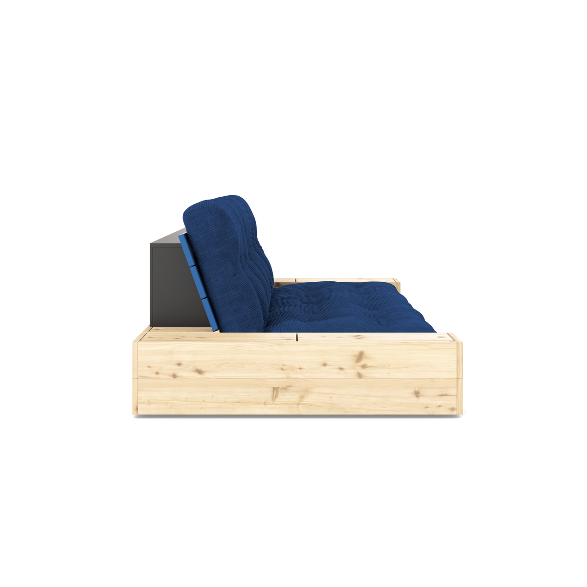 BASE COBALT BLUE LACQUERED W. 2 SIDEBOXES CLEAR W. 5-LAYER MIXED MATTRESS ROYAL BLUE