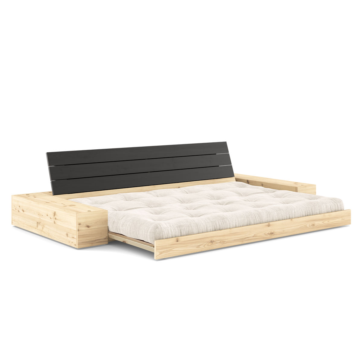 BASE BLACK NIGHT LACQUERED W. 2 SIDEBOXES CLEAR W. 5-LAYER MIXED MATTRESS IVORY
