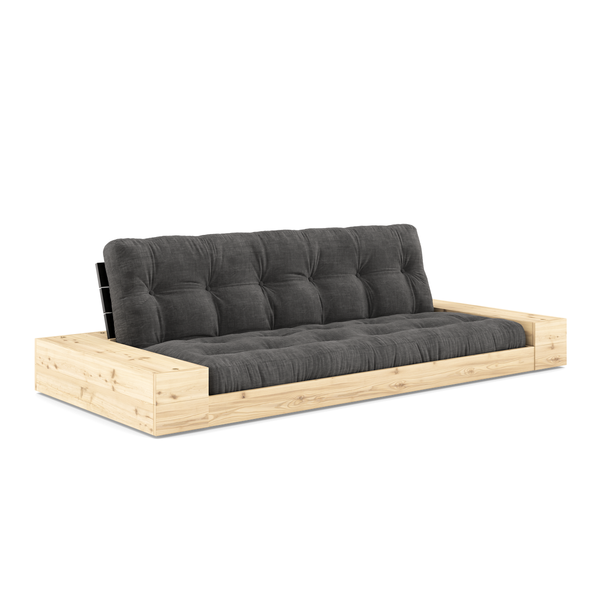 BASE BLACK NIGHT LACQUERED W. 2 SIDEBOXES CLEAR W. 5-LAYER MIXED MATTRESS CHARCOAL
