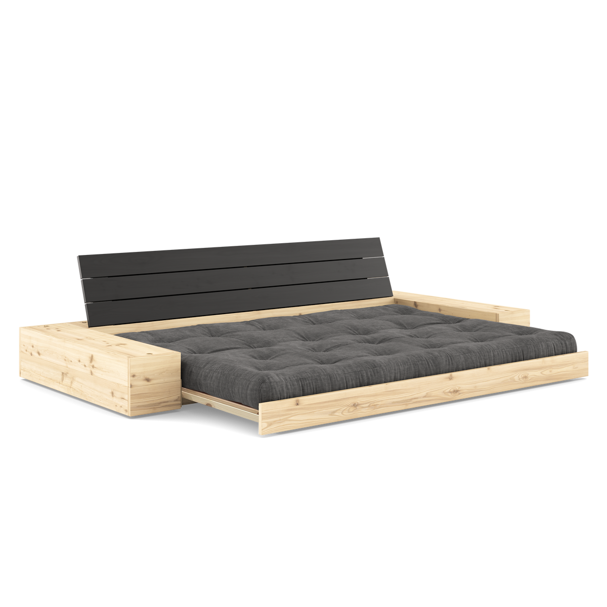 BASE BLACK NIGHT LACQUERED W. 2 SIDEBOXES CLEAR W. 5-LAYER MIXED MATTRESS CHARCOAL