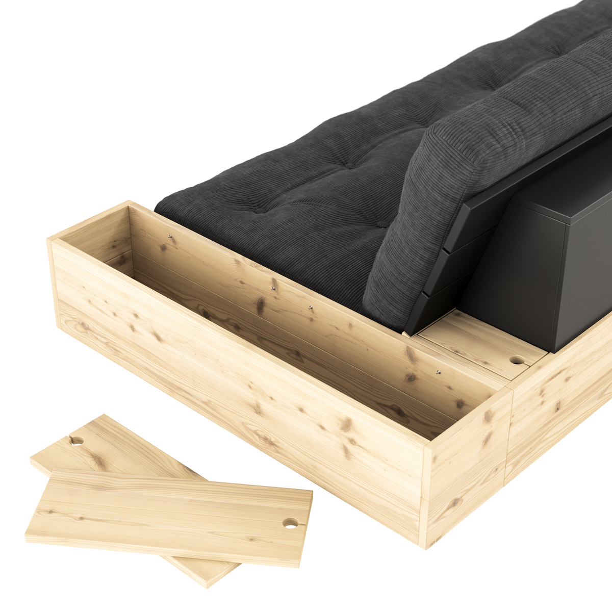 BASE BLACK NIGHT LACQUERED W. 2 SIDEBOXES CLEAR W. 5-LAYER MIXED MATTRESS BEIGE
