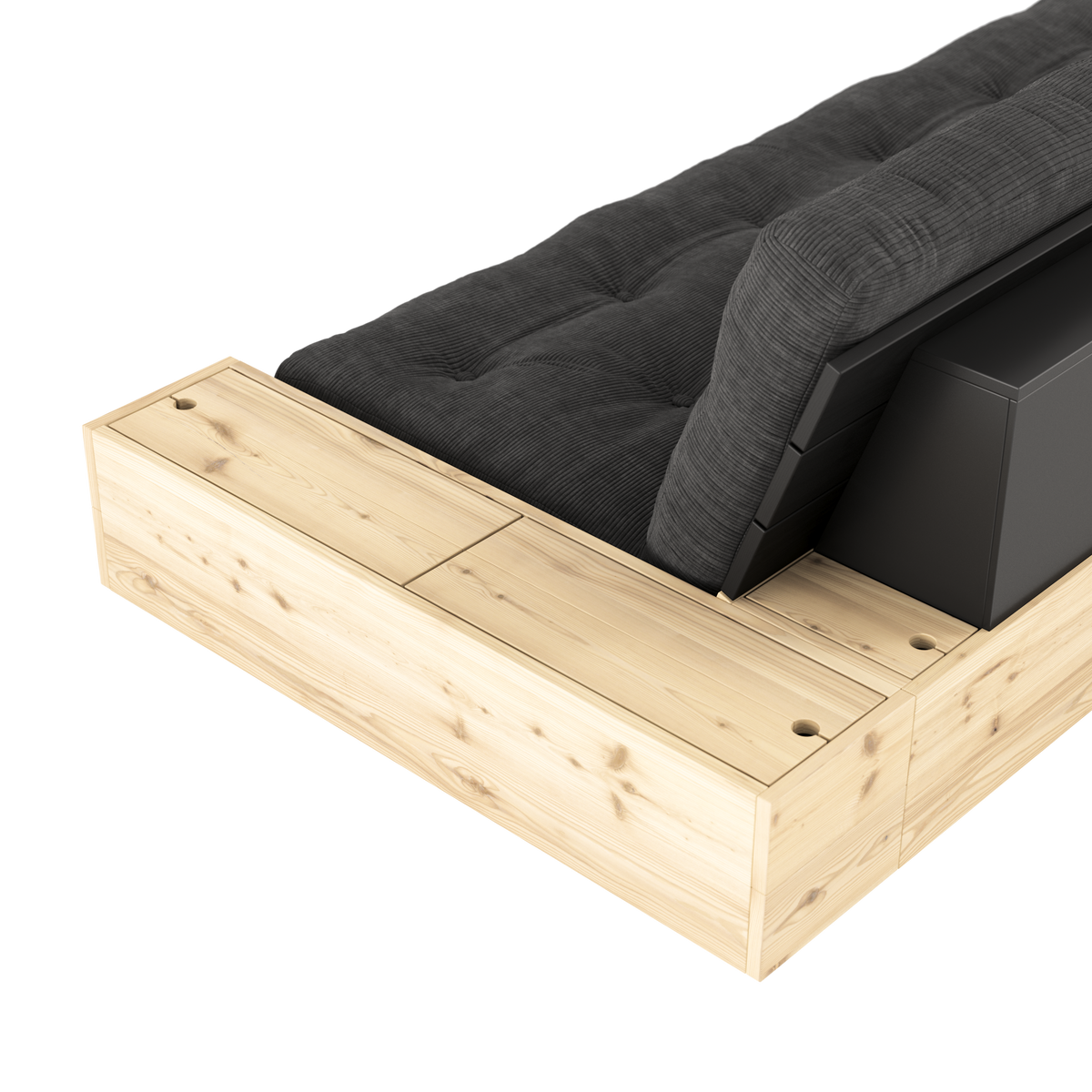 BASE BLACK NIGHT LACQUERED W. 2 SIDEBOXES CLEAR W. 5-LAYER MIXED MATTRESS MOCCA