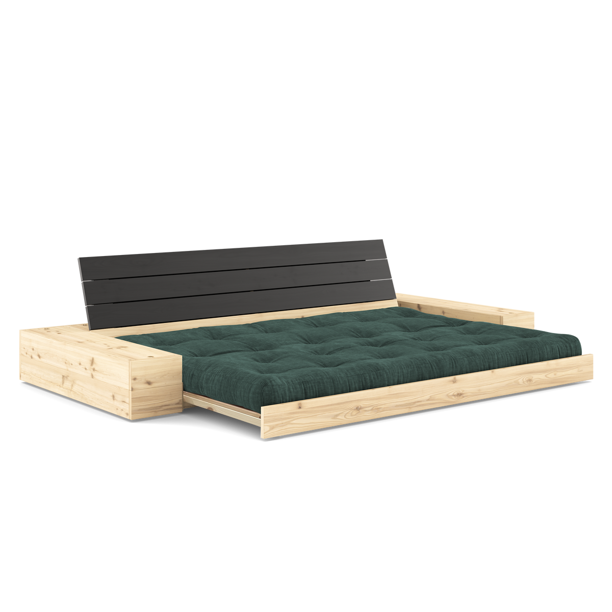 BASE BLACK NIGHT LACQUERED W. 2 SIDEBOXES CLEAR W. 5-LAYER MIXED MATTRESS SEAWEED