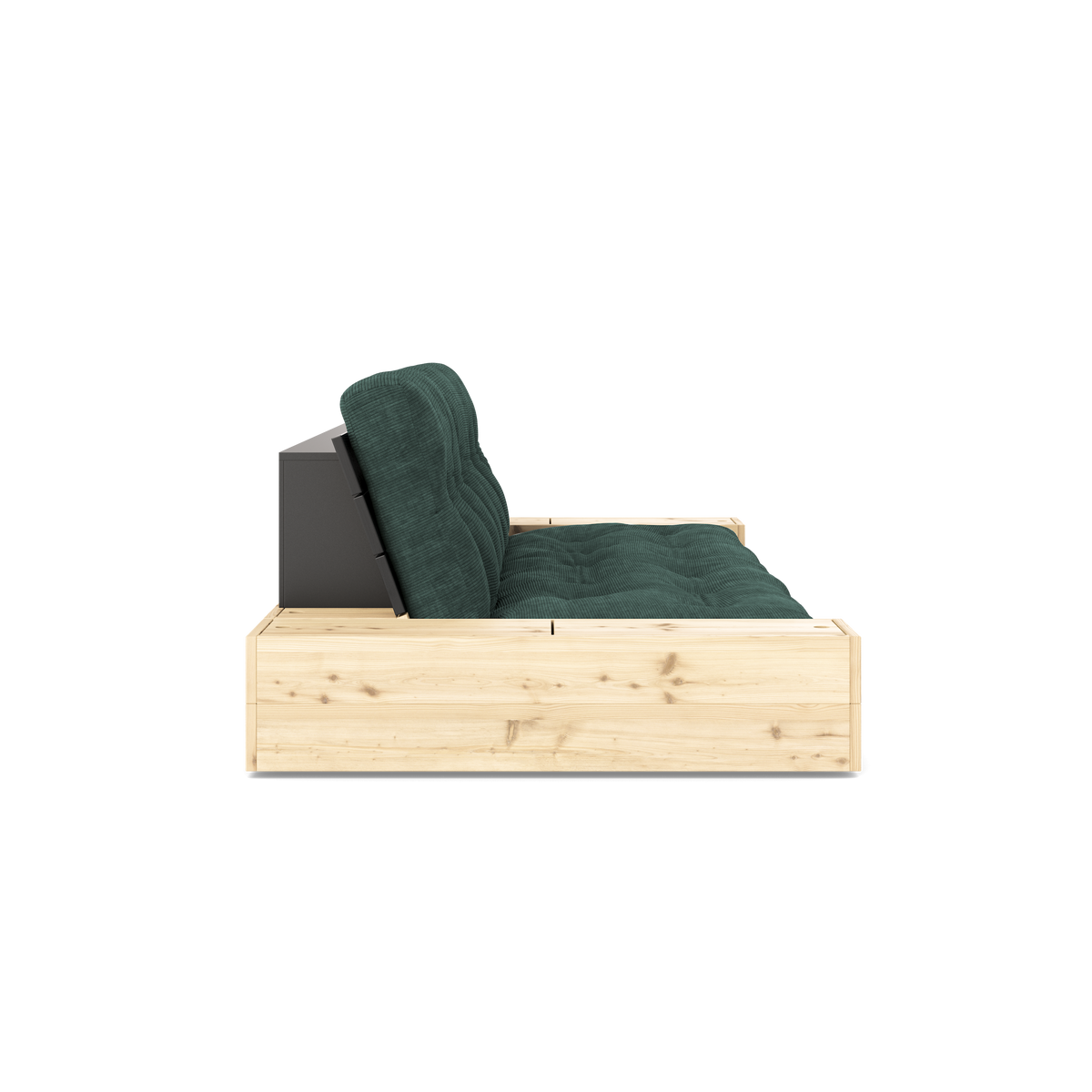 BASE BLACK NIGHT LACQUERED W. 2 SIDEBOXES CLEAR W. 5-LAYER MIXED MATTRESS SEAWEED