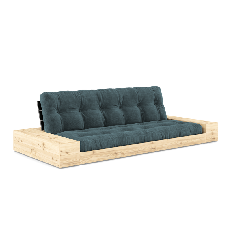 BASE NOIRE NUIT LAQUÉE AVEC 2 COFFRES LATÉRAUX TRANSPARENT AVEC MATELAS MIXTE 5 COUCHES MAT PALE BLEU