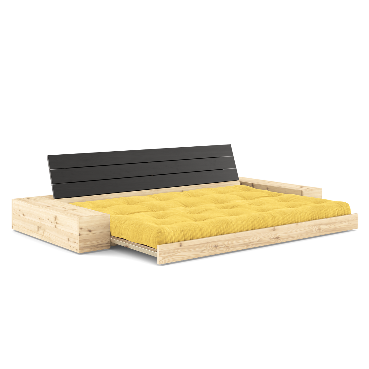 BASE BLACK NIGHT LACQUERED W. 2 SIDEBOXES CLEAR W. 5-LAYER MIXED MATTRESS HONEY