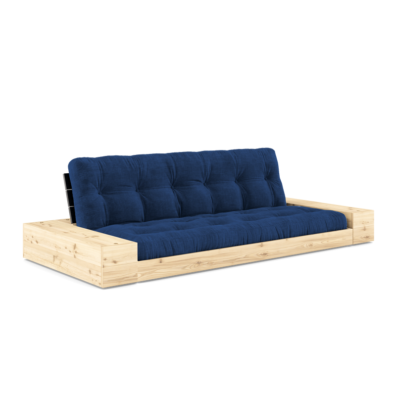 BASE NOIRE LAQUÉE AVEC 2 COFFRES LATÉRAUX TRANSPARENT AVEC MATELAS MIXTE 5 COUCHES MAT ROYAL BLUE