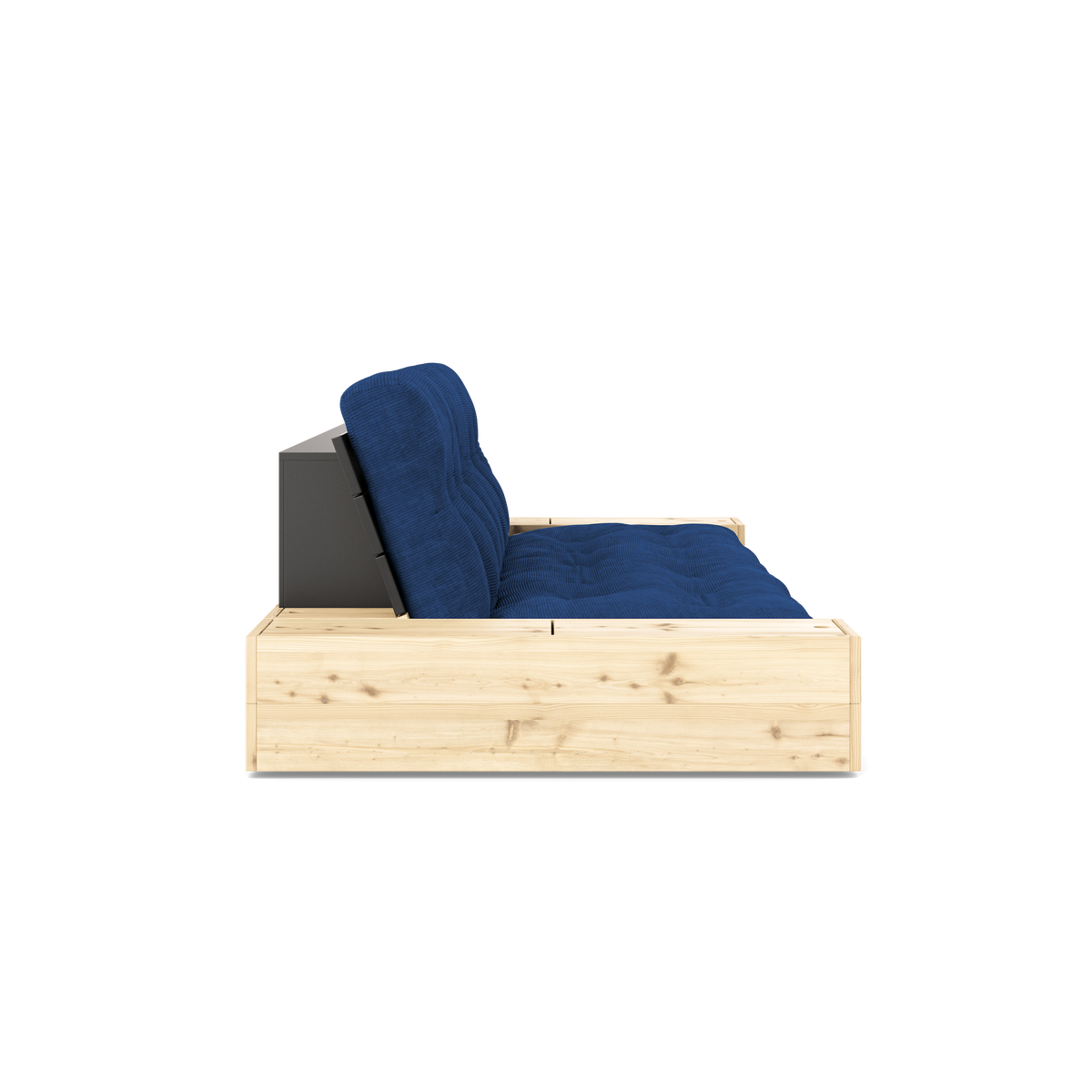 BASE BLACK NIGHT LACQUERED W. 2 SIDEBOXES CLEAR W. 5-LAYER MIXED MATTRESS ROYAL BLUE