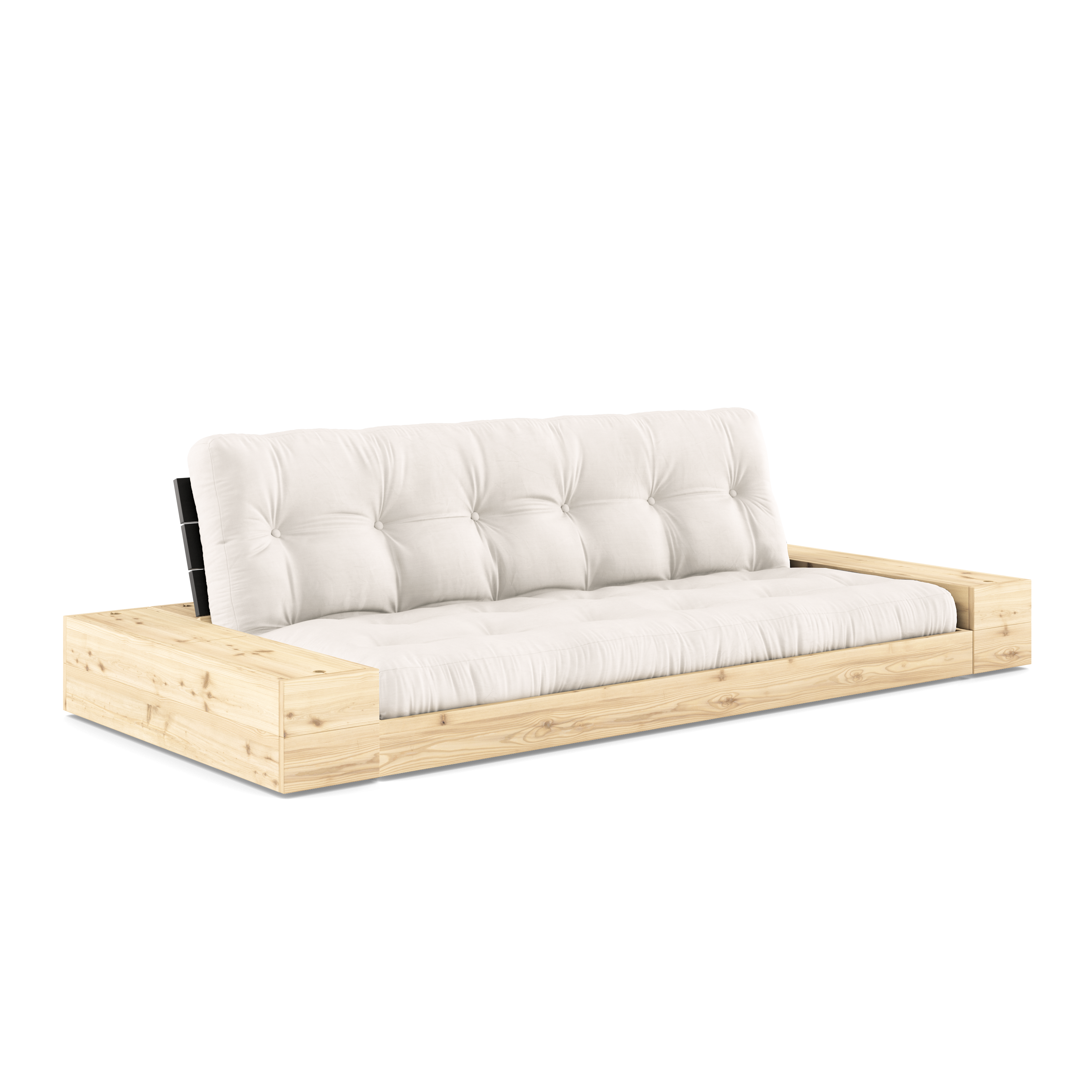 NOIR DE BASE LAQUÉ. 2 COFFRES LATÉRAUX CLAIR AVEC SOMMIER 5 COUCHES MIXTE MATELAS NATUREL