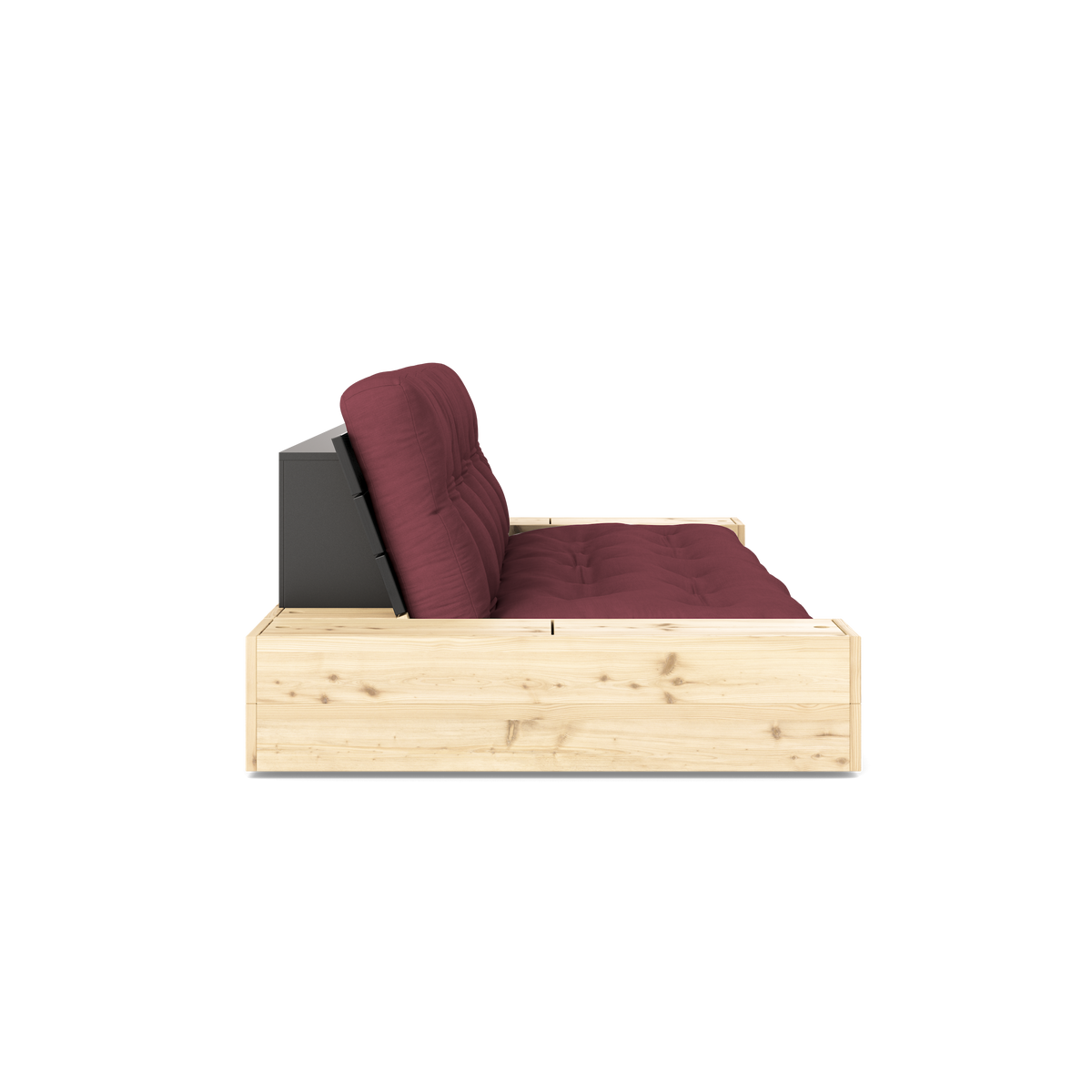 BASE BLACK NIGHT LACQUERED W. 2 SIDEBOXES CLEAR W. 5-LAYER MIXED MATTRESS BORDEAUX