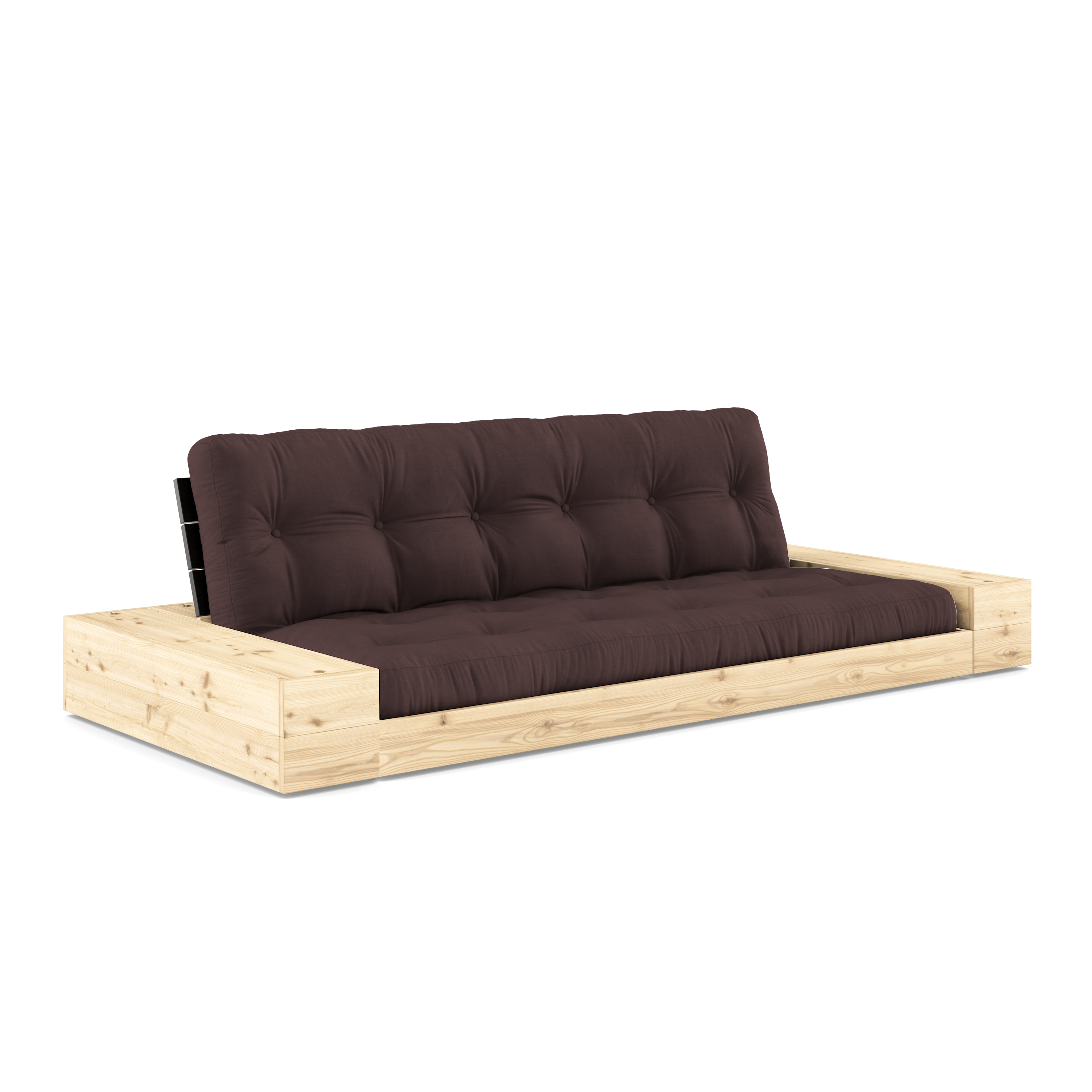 BASE NOIRE NUIT VERNIE AVEC 2 COFFRES LATÉRAUX TRANSPARENT AVEC MATELAS MIXTE 5 COUCHES MAT MARRON