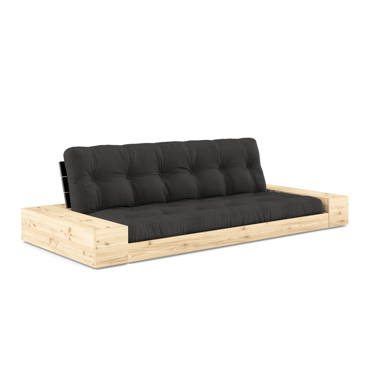 BASE BLACK NIGHT LACQUERED W. 2 SIDEBOXES CLEAR W. 5-LAYER MIXED MATTRESS DARK GREY