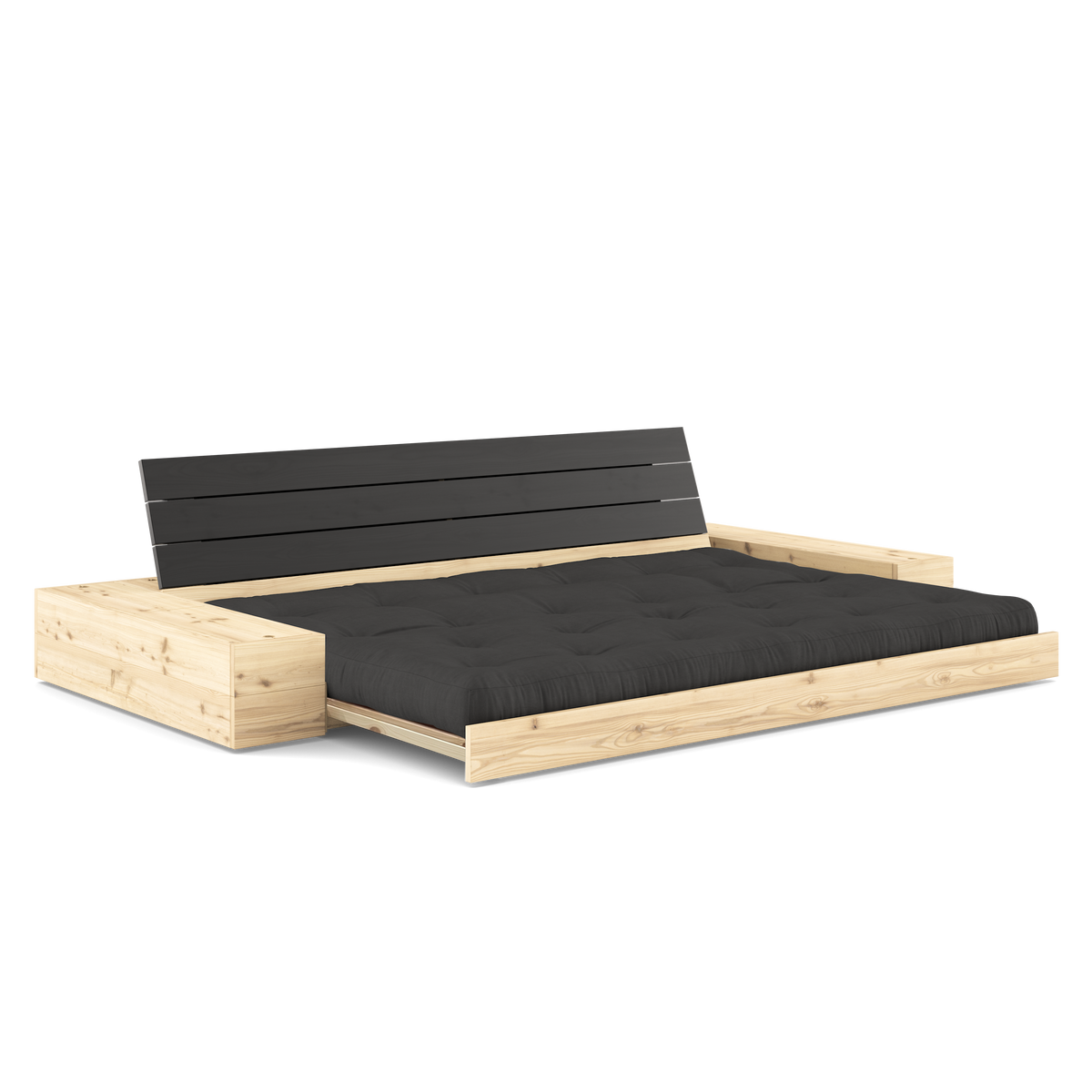 BASE BLACK NIGHT LACQUERED W. 2 SIDEBOXES CLEAR W. 5-LAYER MIXED MATTRESS DARK GREY