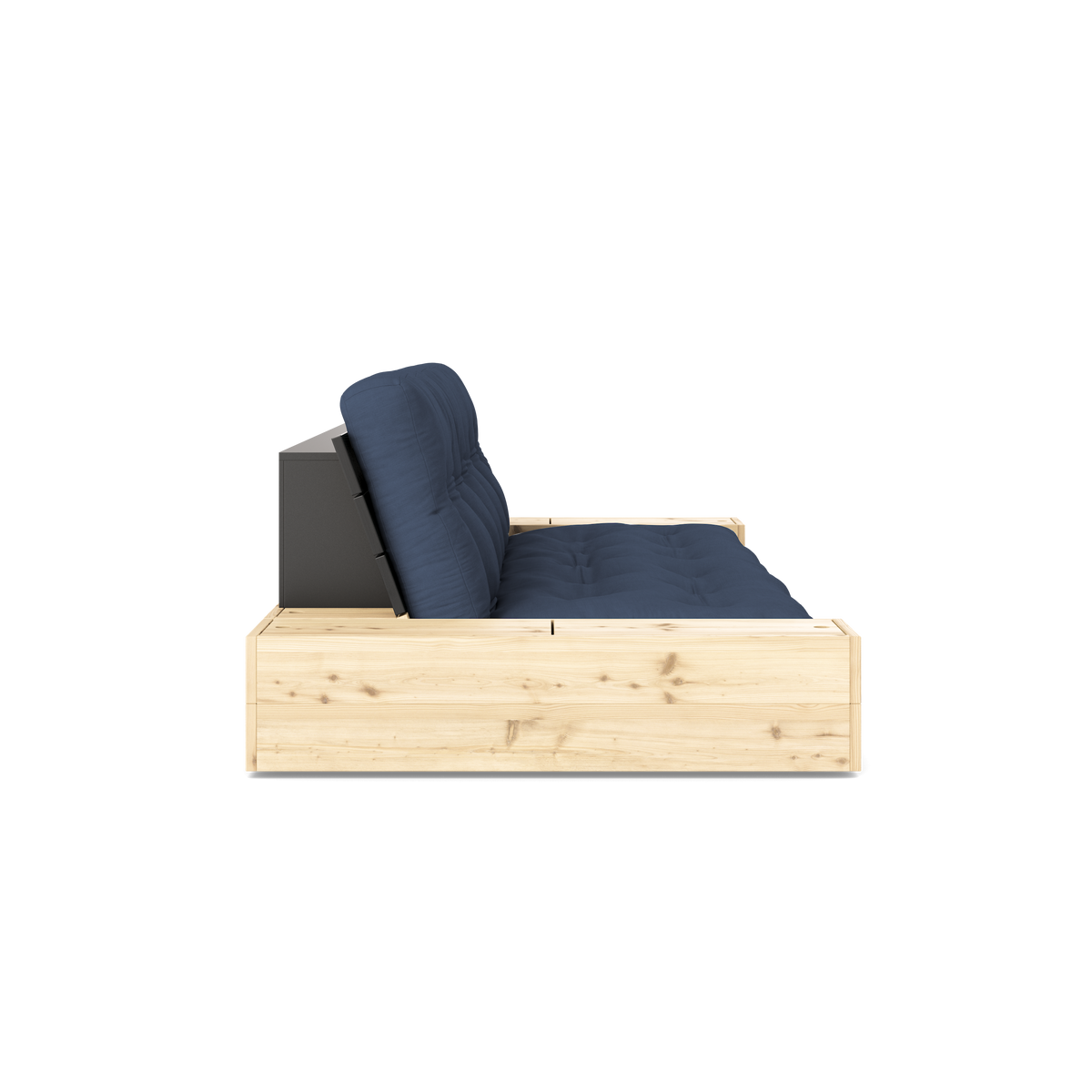 BASE BLACK NIGHT LACQUERED W. 2 SIDEBOXES CLEAR W. 5-LAYER MIXED MATTRESS NAVY