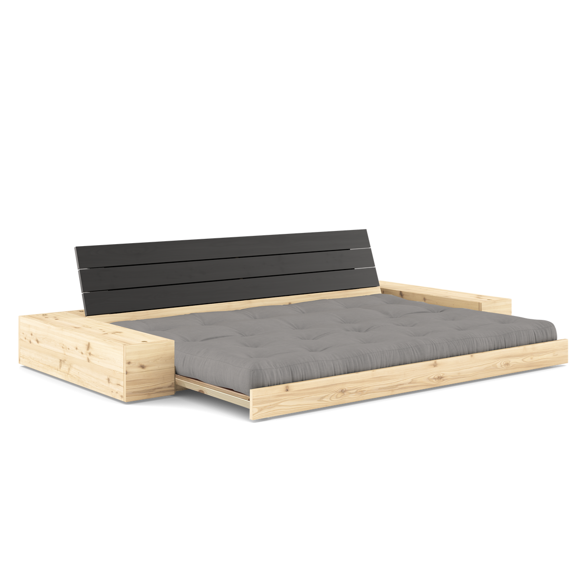 BASE BLACK NIGHT LACQUERED W. 2 SIDEBOXES CLEAR W. 5-LAYER MIXED MATTRESS GREY