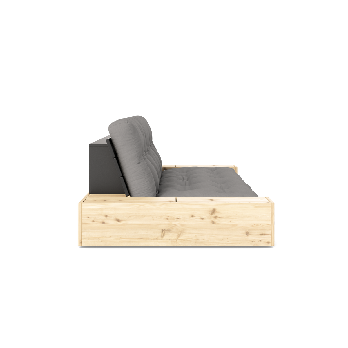 BASE BLACK NIGHT LACQUERED W. 2 SIDEBOXES CLEAR W. 5-LAYER MIXED MATTRESS GREY