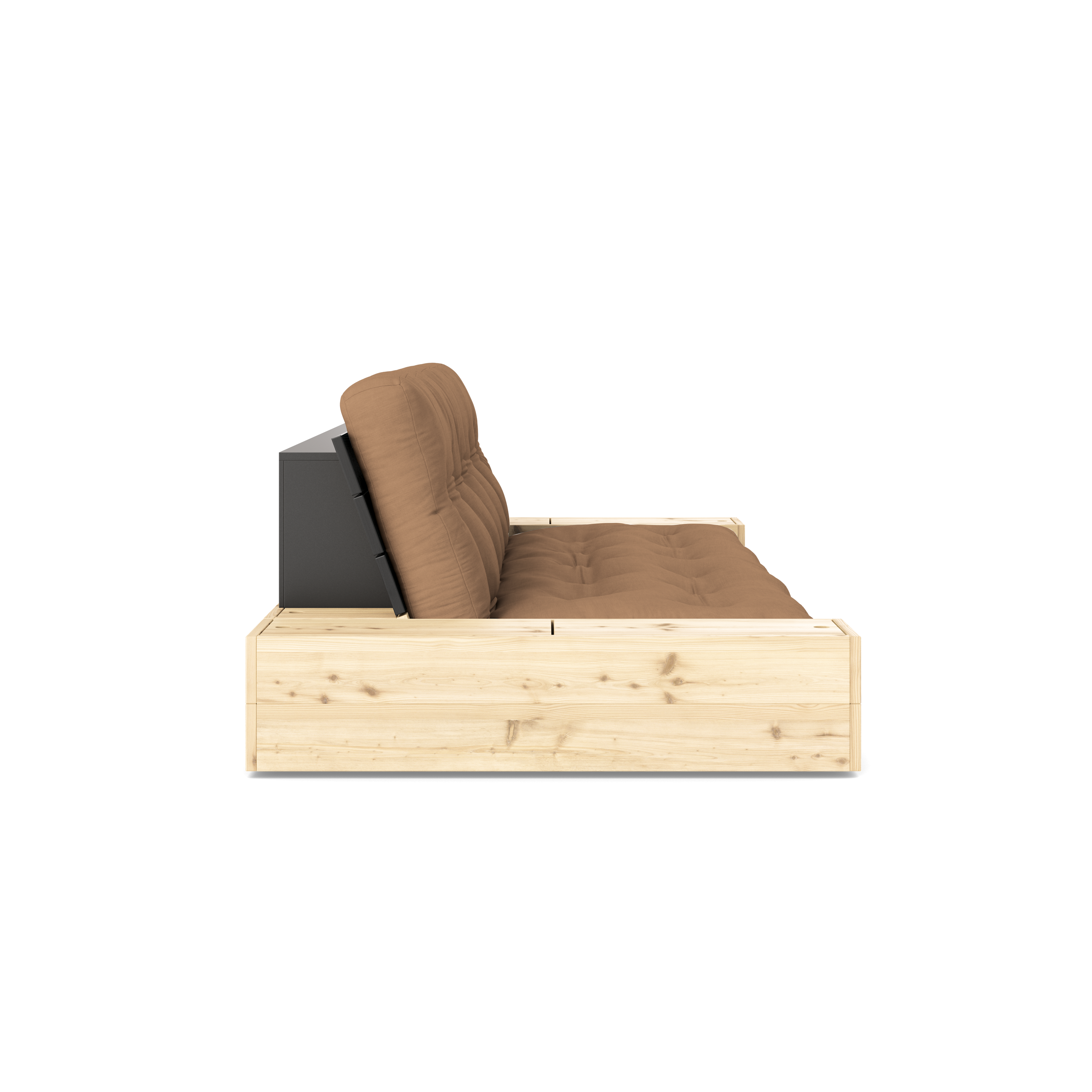 BASE NOIRE NIGHT LAQUÉE AVEC 2 COFFRES LATÉRAUX CLEAR AVEC MATELAS MIXTE 5 COUCHES MATTREZ MOCCA