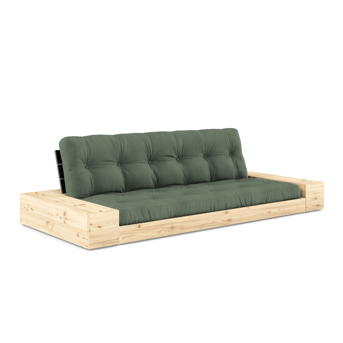 BASE BLACK NIGHT LACQUERED W. 2 SIDEBOXES CLEAR W. 5-LAYER MIXED MATTRESS OLIVE GREEN