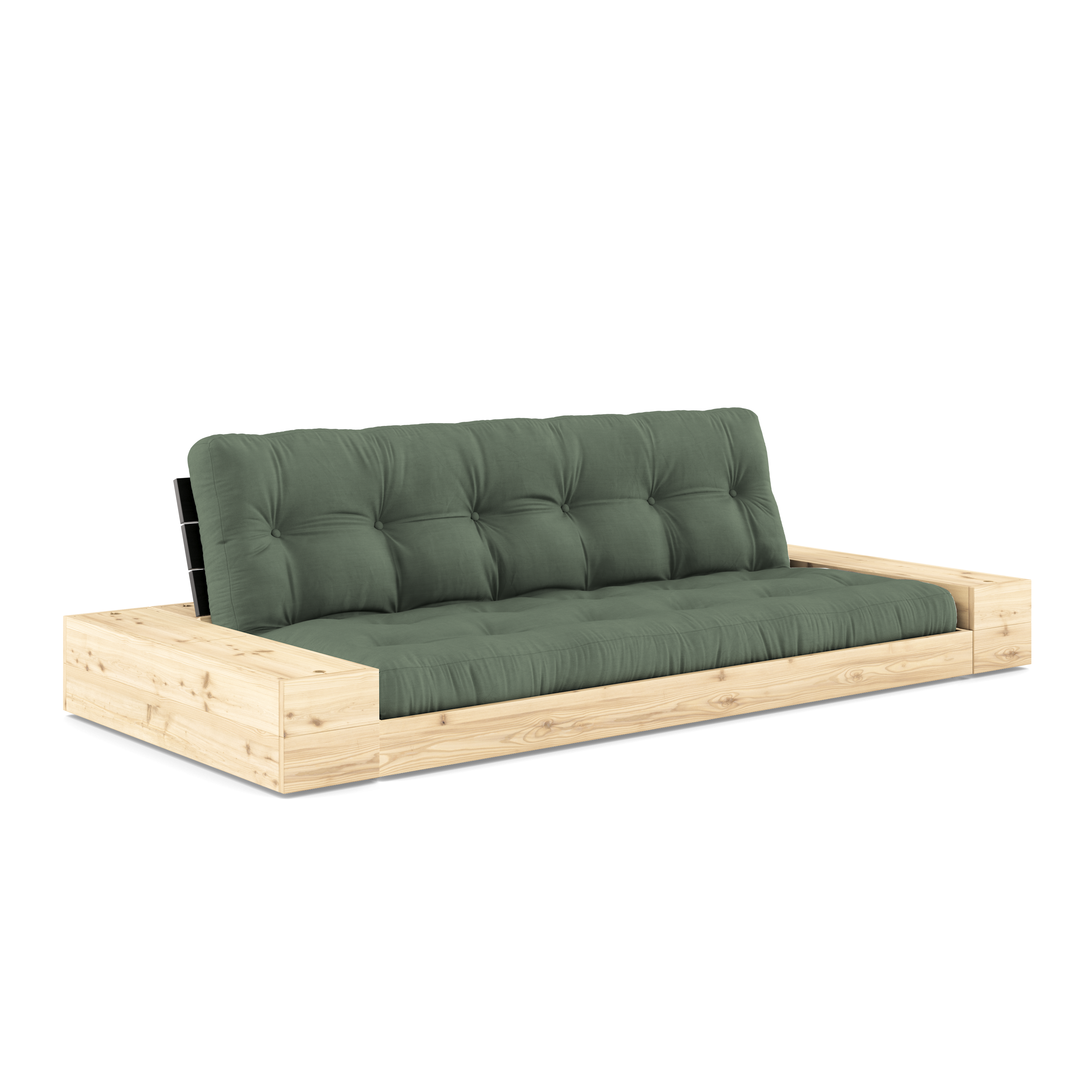 NOIR DE BASE LAQUÉ AVEC 2 COFFRES LATÉRAUX CLAIR AVEC MATELAS MIXTE 5 COUCHES MAT VERT OLIVE