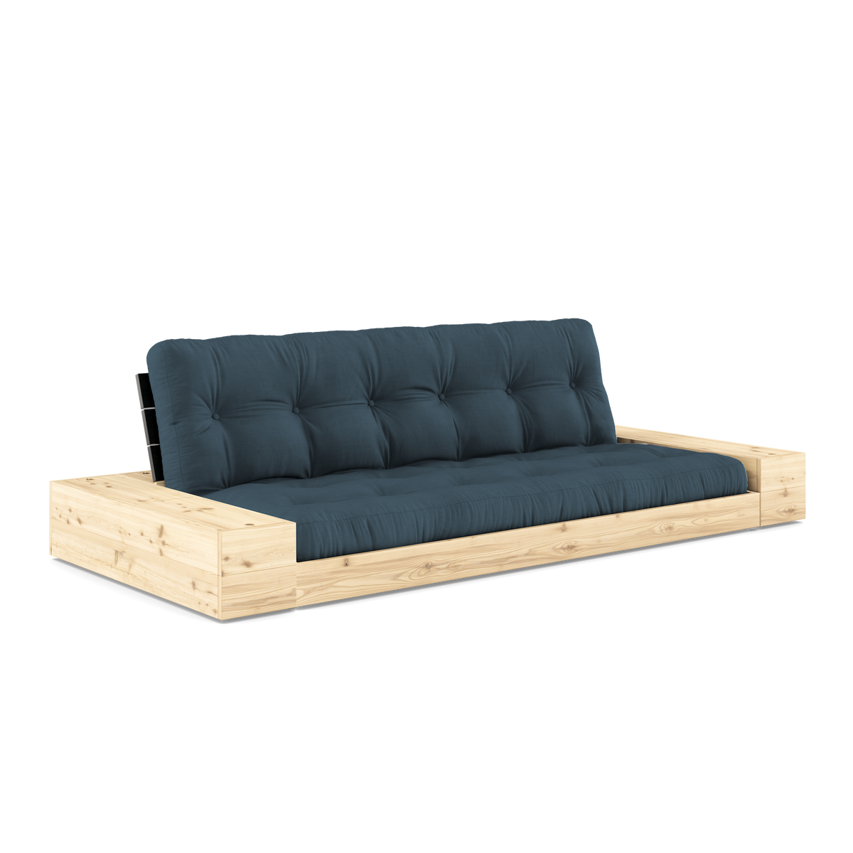 BASE BLACK NIGHT LACQUERED W. 2 SIDEBOXES CLEAR W. 5-LAYER MIXED MATTRESS PETROL BLUE
