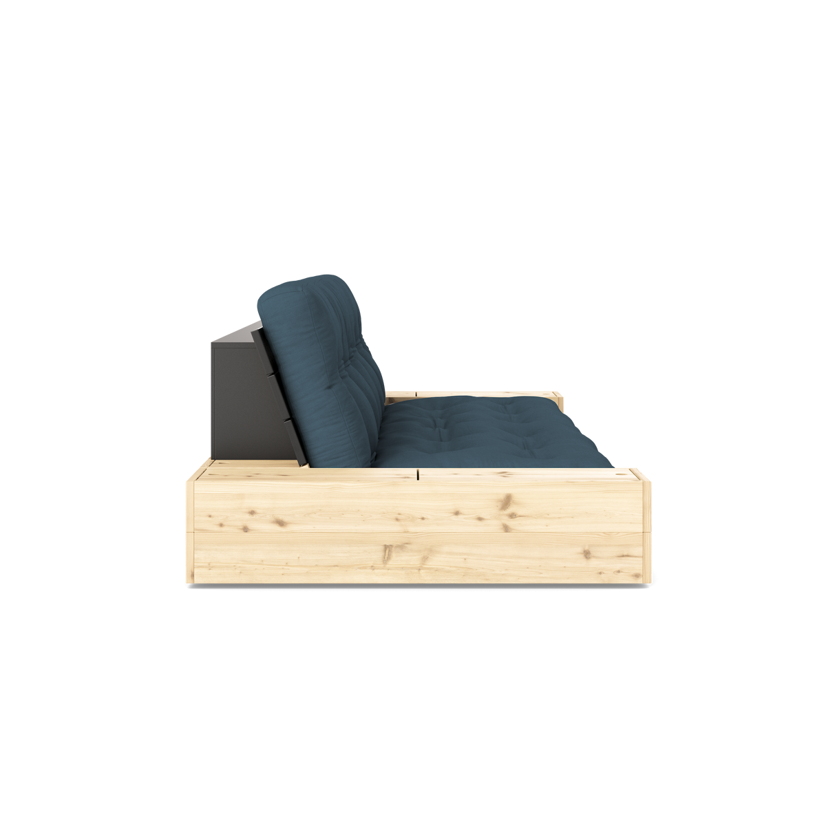 BASE BLACK NIGHT LACQUERED W. 2 SIDEBOXES CLEAR W. 5-LAYER MIXED MATTRESS PETROL BLUE